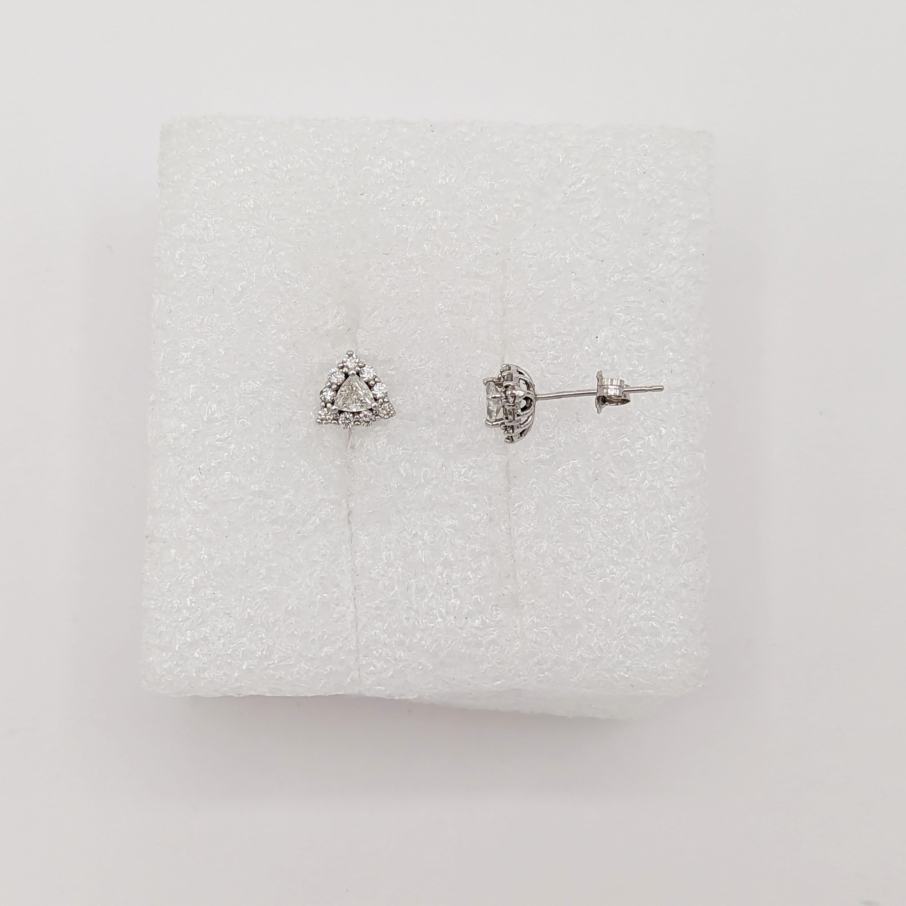 White Diamond Trillion Earring Studs in 14K White Gold For Sale 1