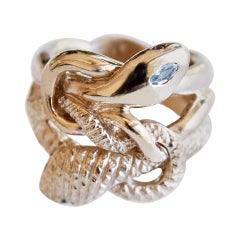 White Diamond Victorian Style Double Snake Ring Emerald Ruby Bronze J Dauphin