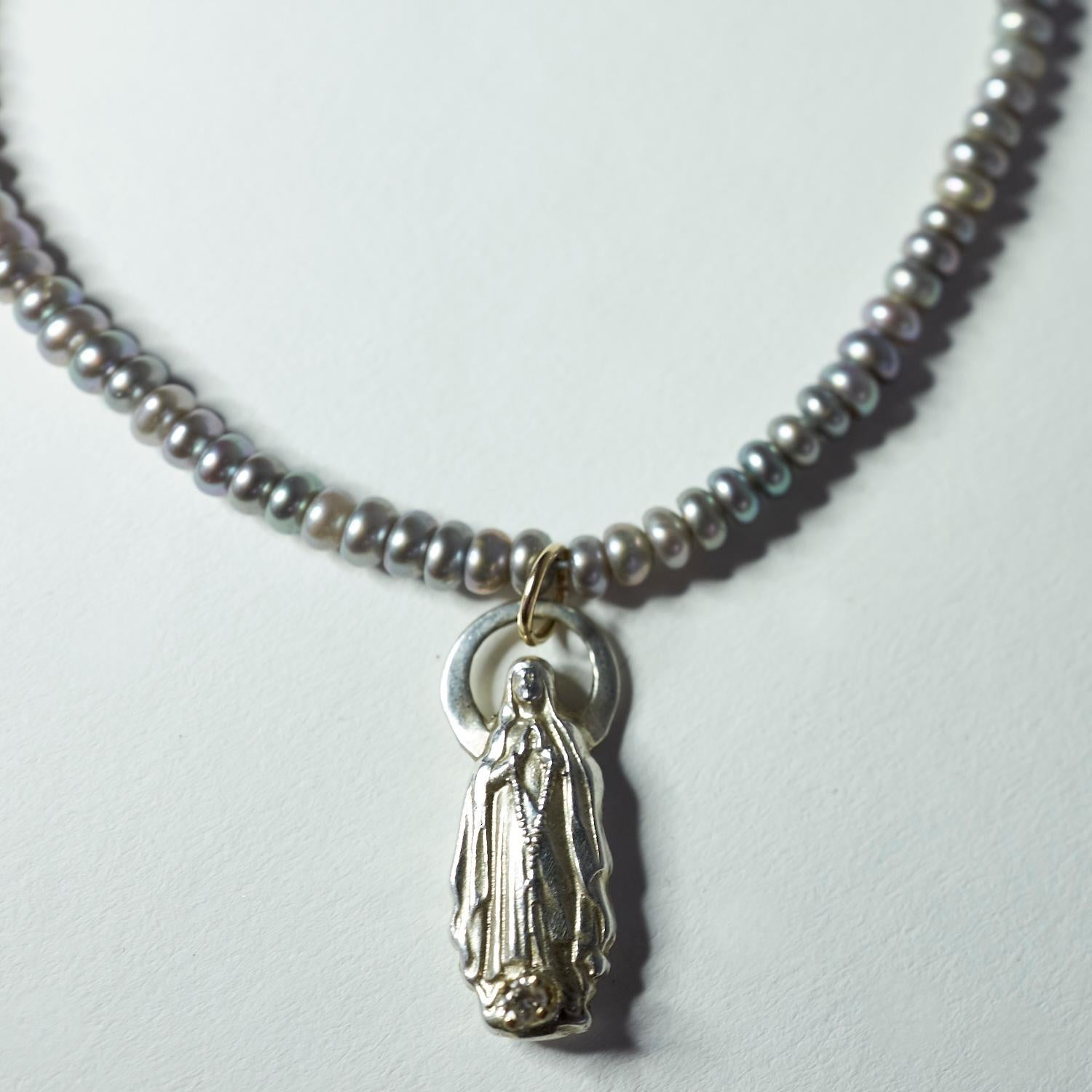 Weißer Diamant Jungfrau Maria Figur Anhänger Silber Perle Türkis 16