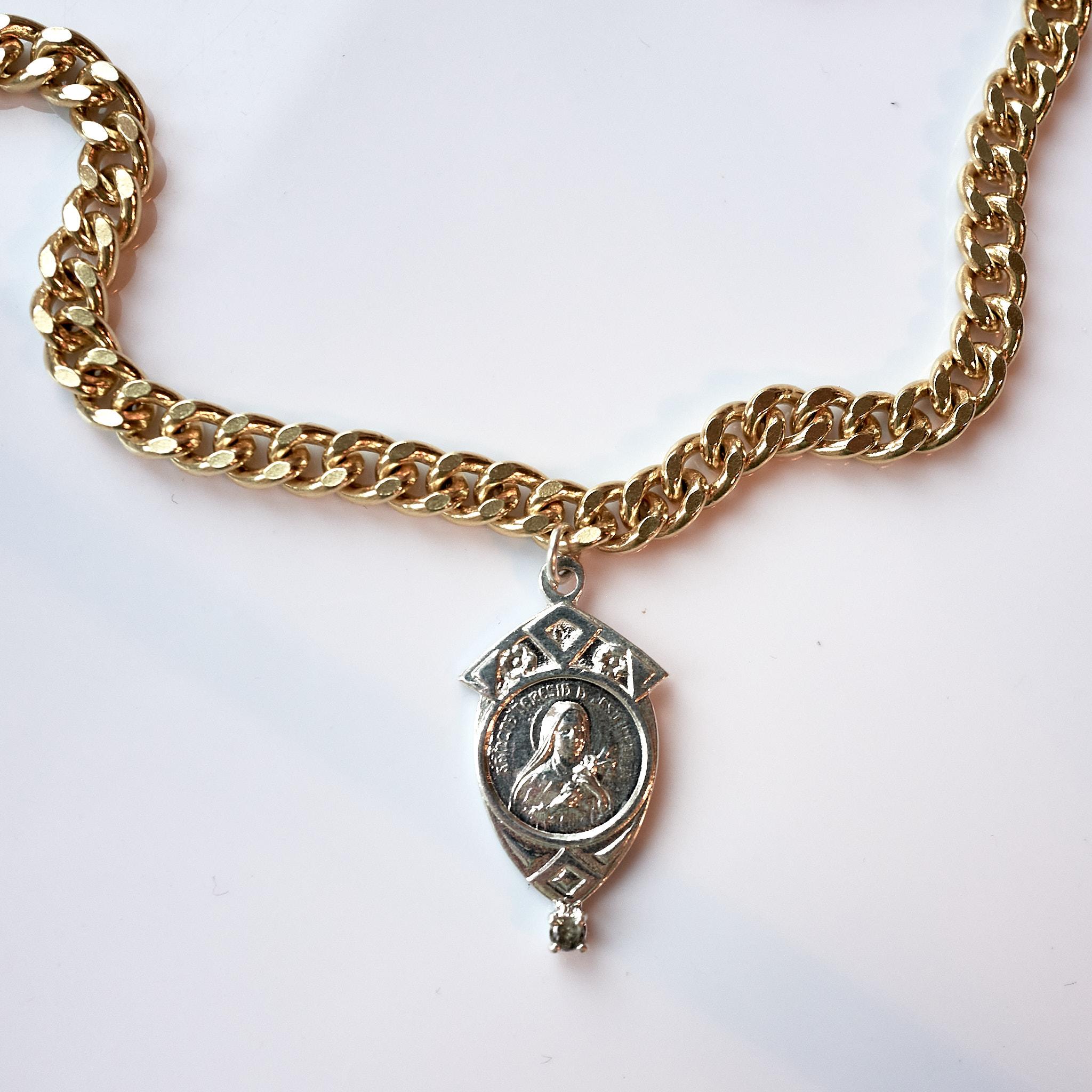 Weißer Diamant Jungfrau Maria-Medaille Frankreich Sterlingsilber Kette Choker J Dauphin 4