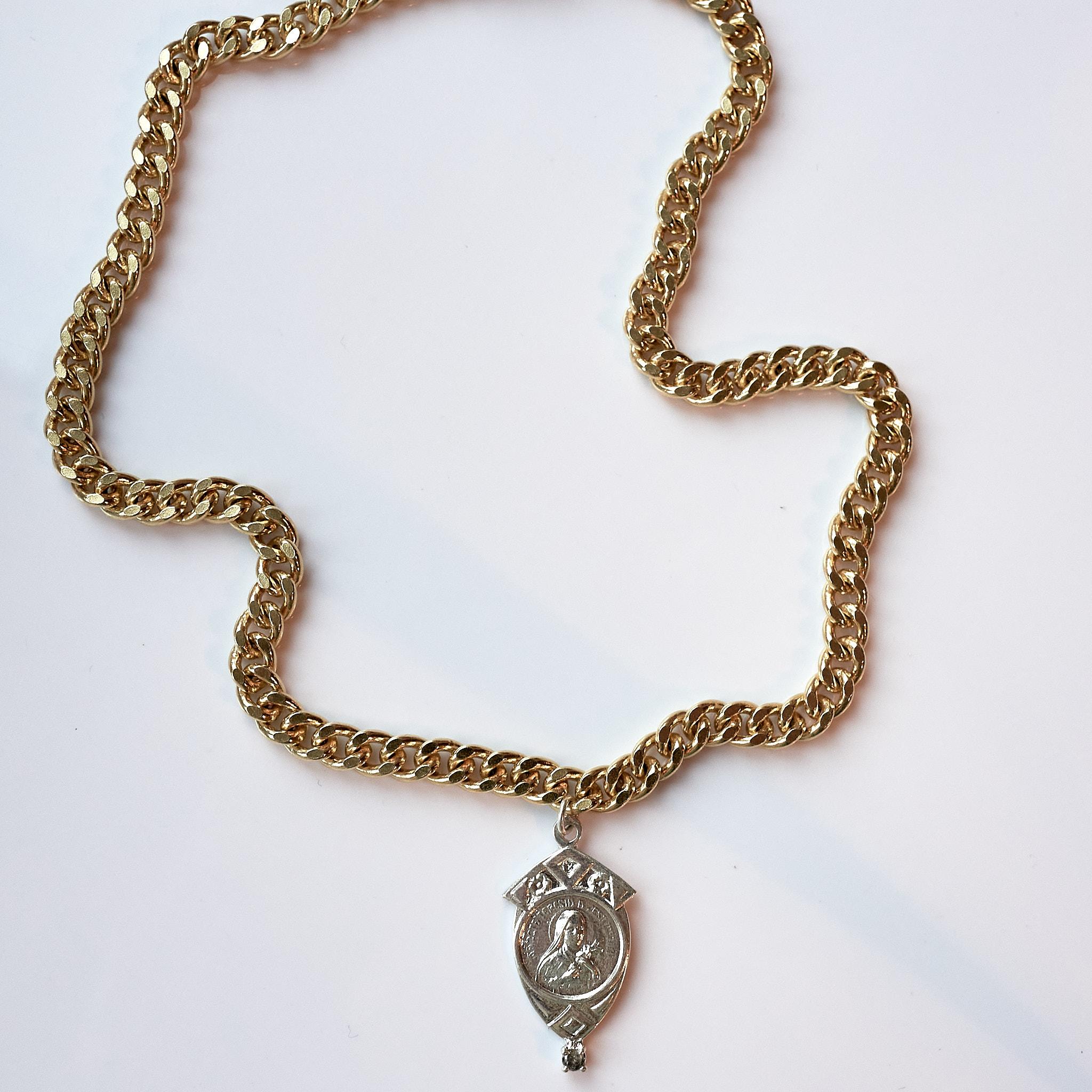 Weißer Diamant Jungfrau Maria-Medaille Frankreich Sterlingsilber Kette Choker J Dauphin 5