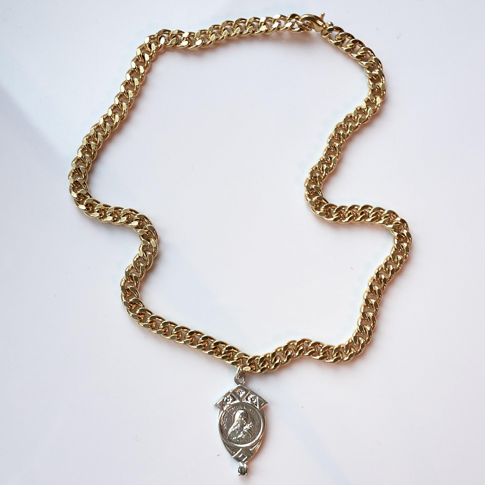 Weißer Diamant Jungfrau Maria-Medaille Frankreich Sterlingsilber Kette Choker J Dauphin 6