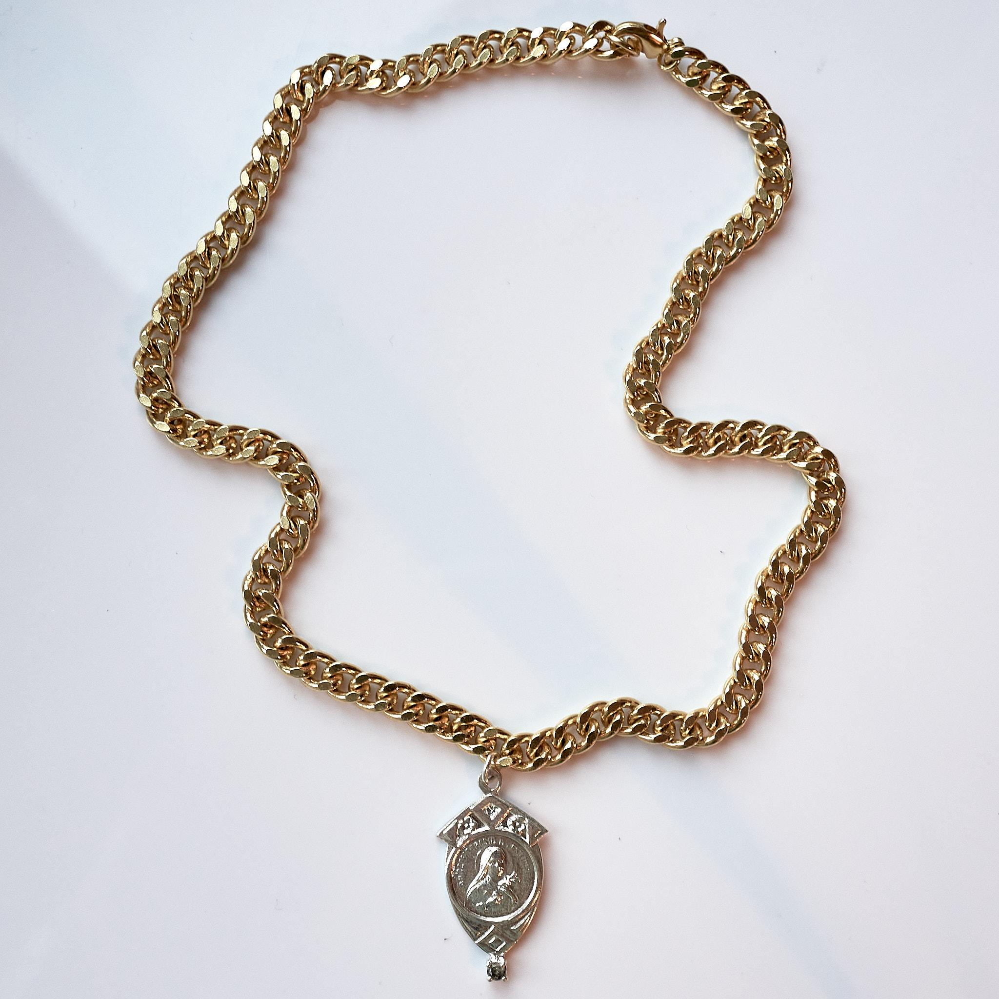 Weißer Diamant Jungfrau Maria-Medaille Frankreich Sterlingsilber Kette Choker J Dauphin im Angebot 7