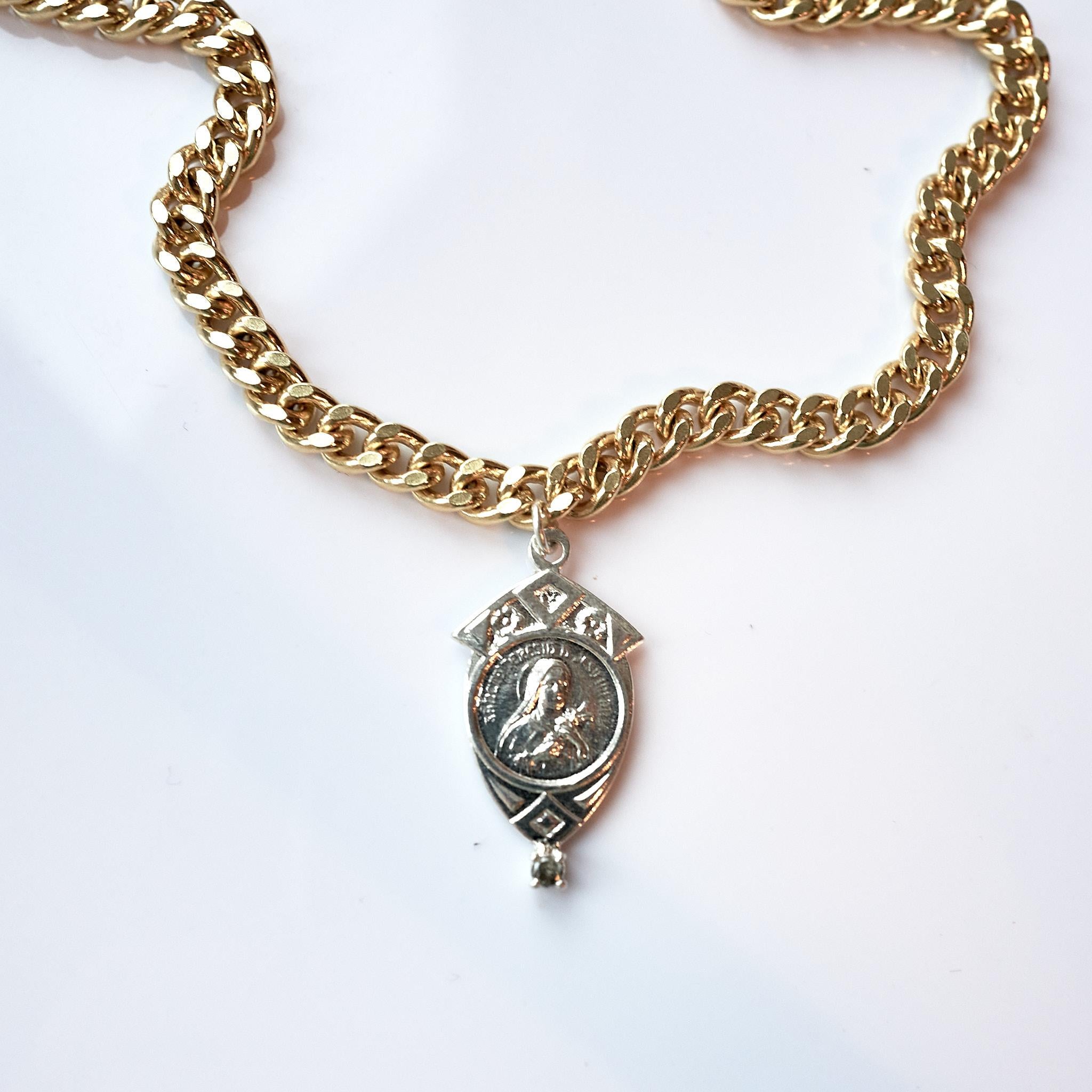 Weißer Diamant Jungfrau Maria-Medaille Frankreich Sterlingsilber Kette Choker J Dauphin (Zeitgenössisch) im Angebot