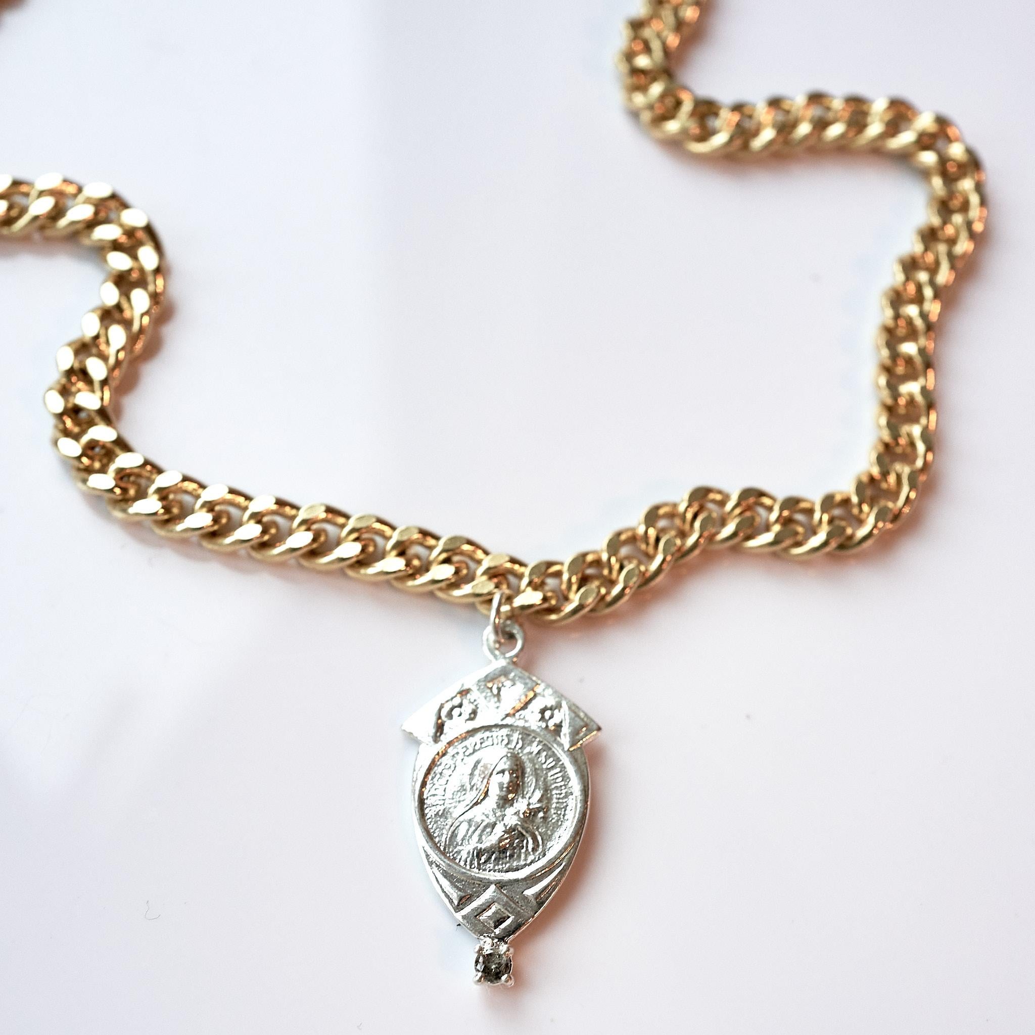 Weißer Diamant Jungfrau Maria-Medaille Frankreich Sterlingsilber Kette Choker J Dauphin 2