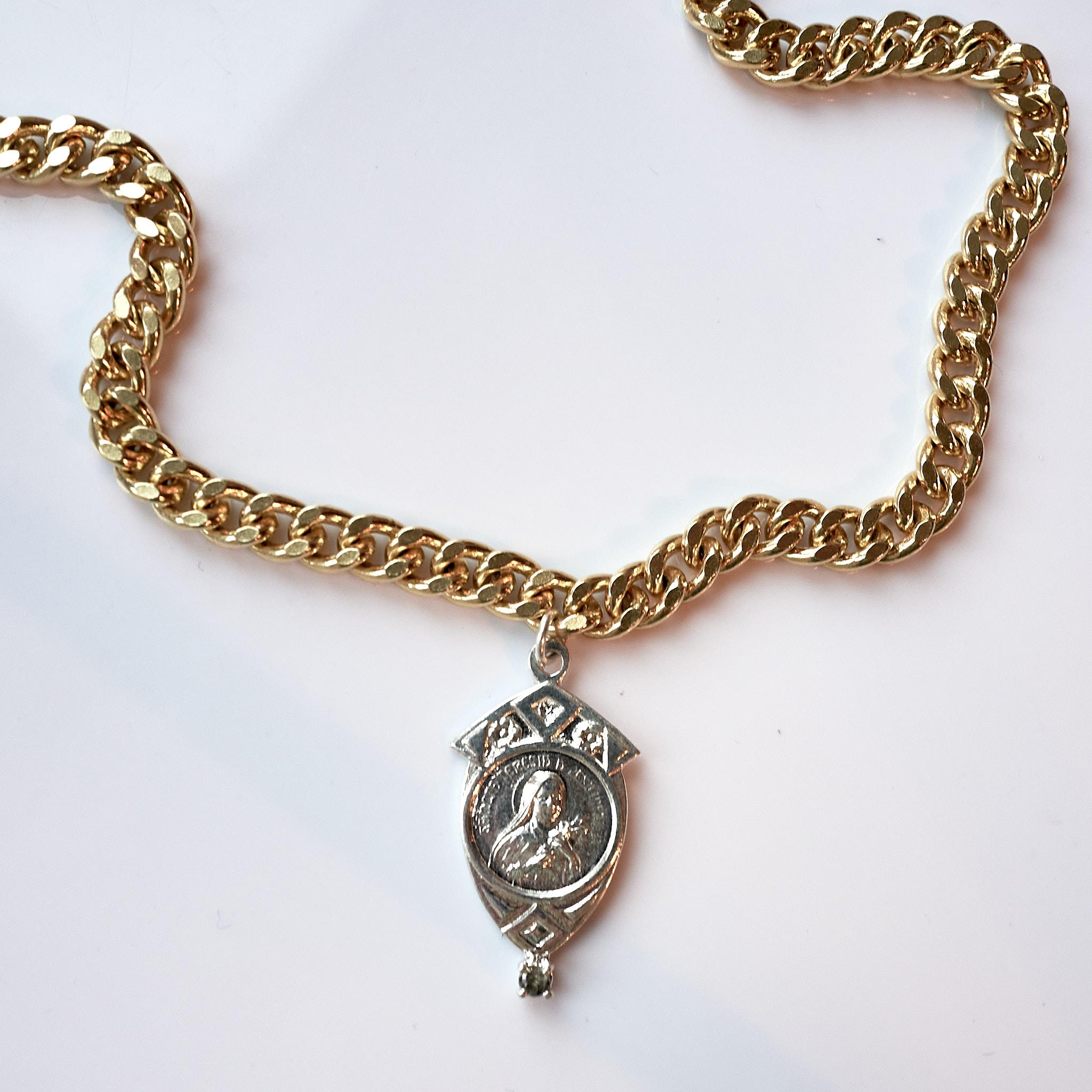 Weißer Diamant Jungfrau Maria-Medaille Frankreich Sterlingsilber Kette Choker J Dauphin 3