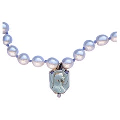 White Diamond Virgin Mary Medal Pearl Necklace Choker Lilac Silk J Dauphin