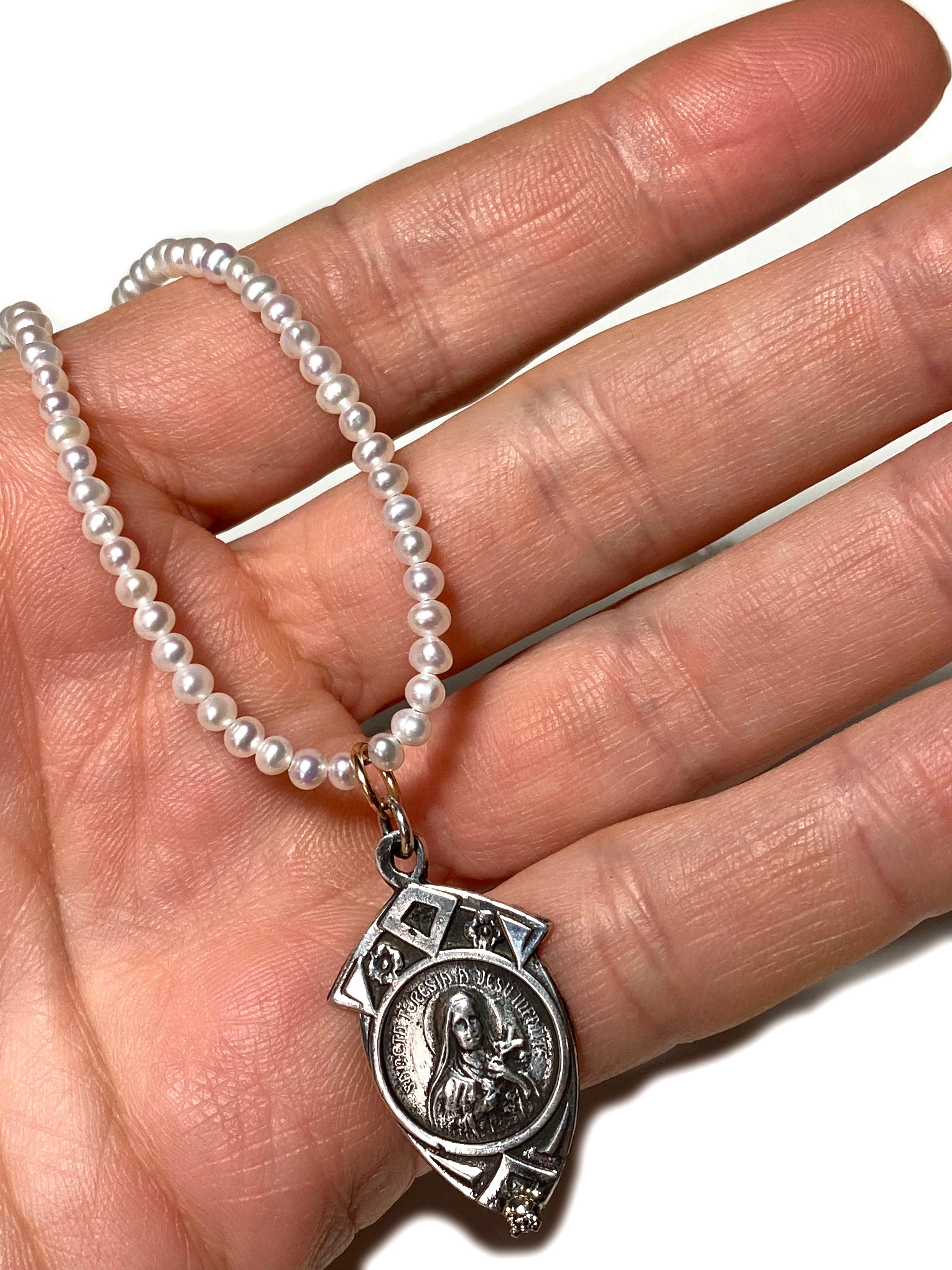 Contemporary White Diamond Virgin Mary Medal Red Coral Choker Necklace For Sale
