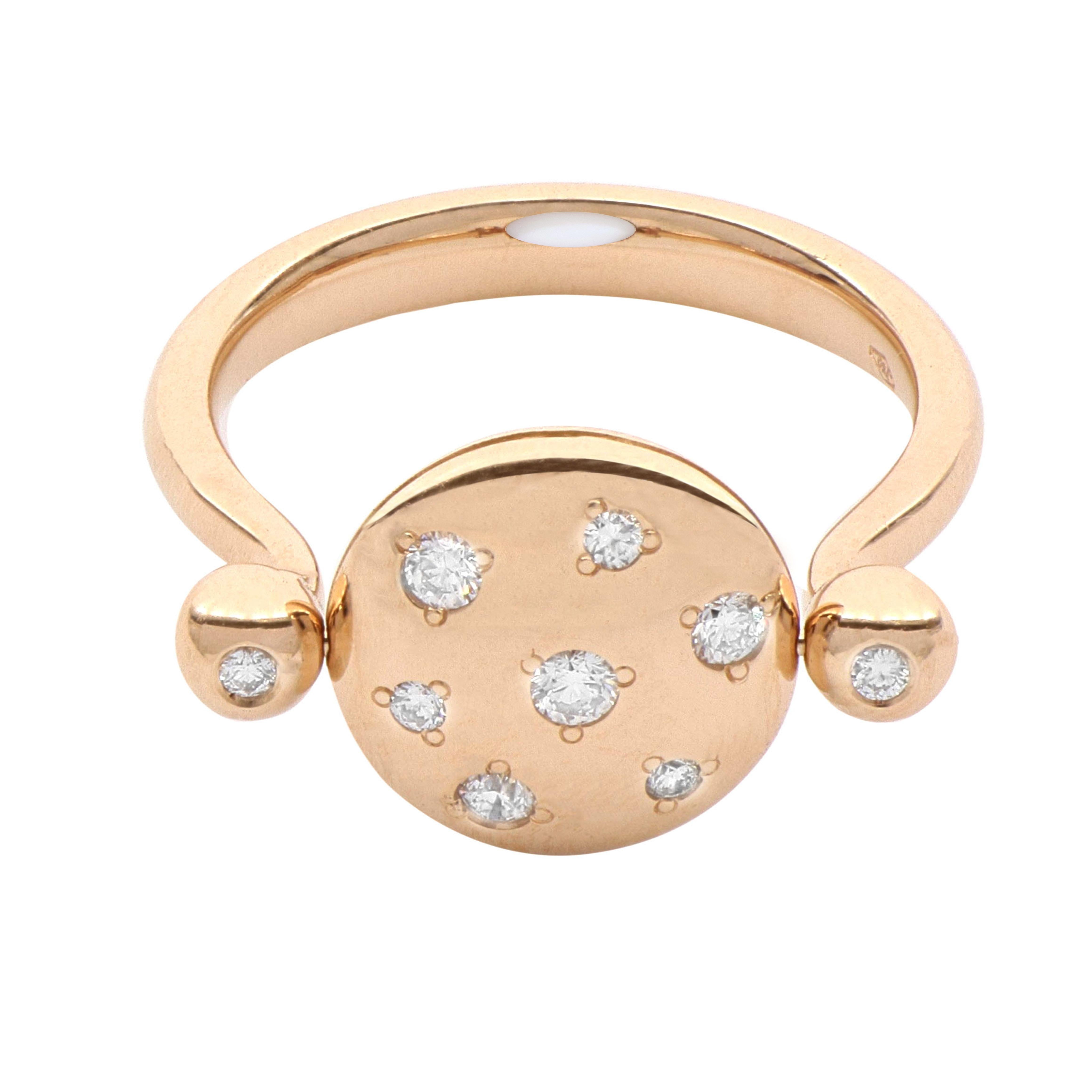 For Sale:  White Diamond White Gem Reversible Disc Ring in 18 Kt Rose Gold 3