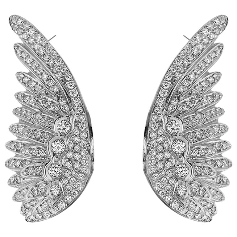 White Diamond White Gold, Angel Wing Earrings For Sale
