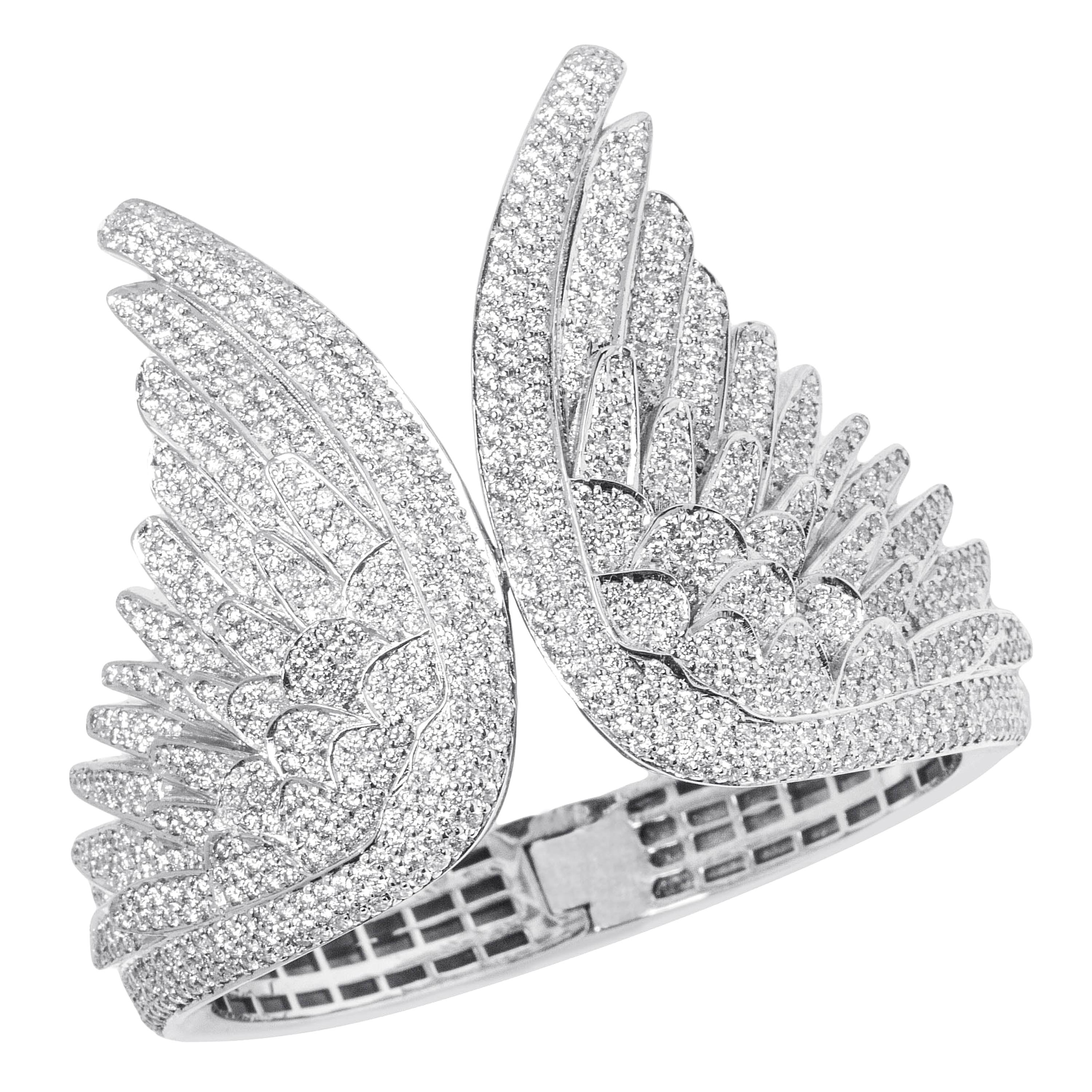 White Diamond White Gold Bracelet Cuff, Angel Wing Cuff For Sale