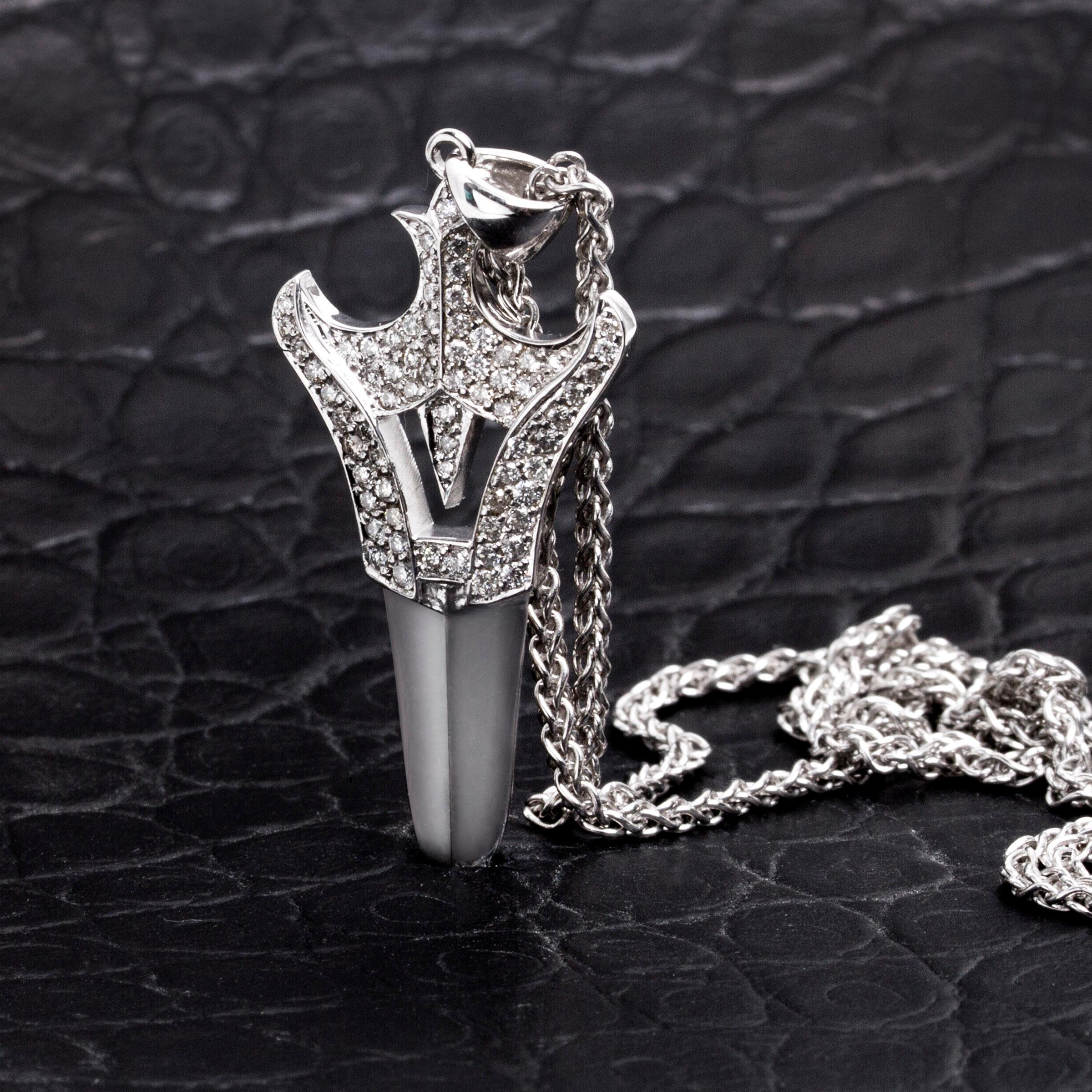 Modern White Diamond White Gold Dagger Pendant Necklace For Sale