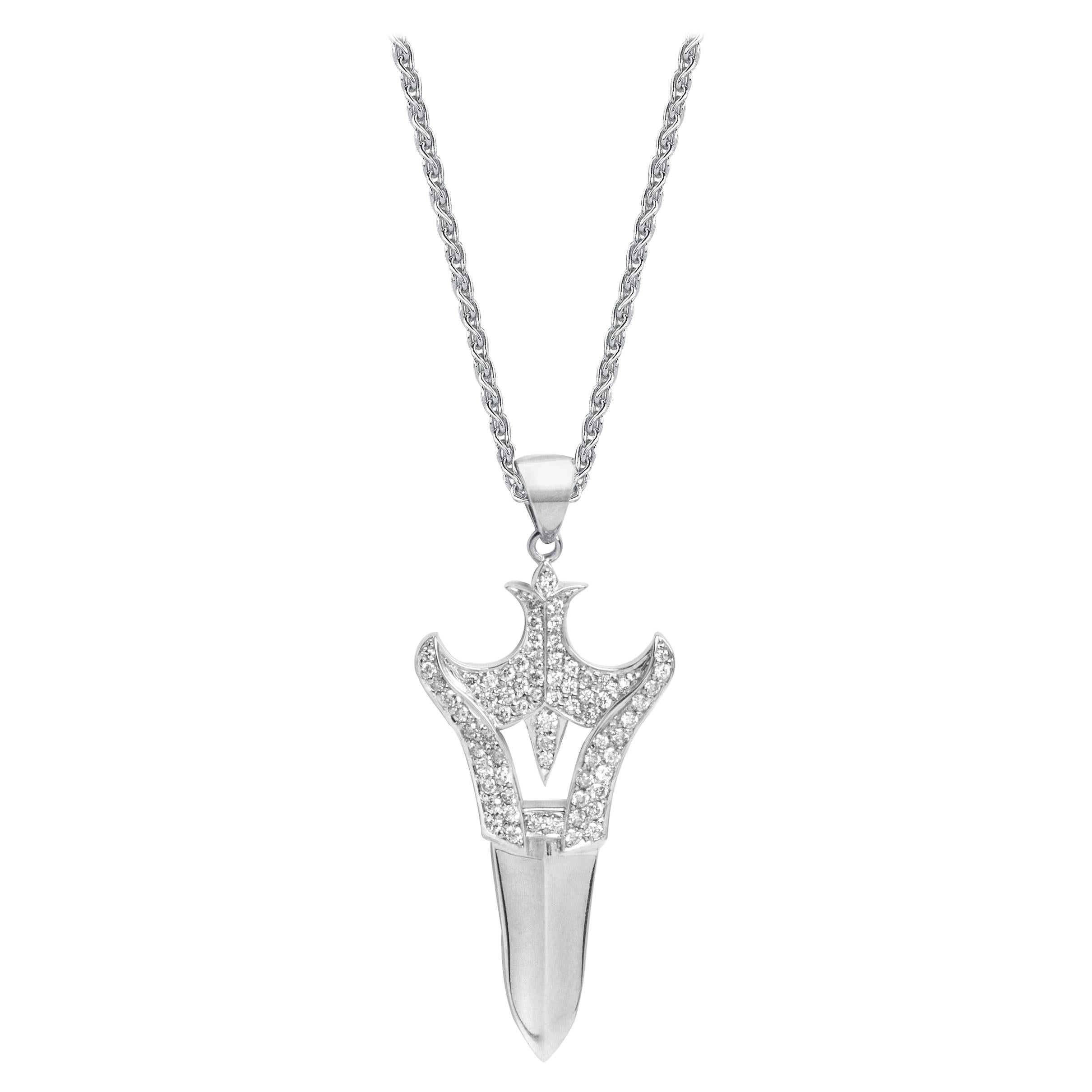 White Diamond White Gold Dagger Pendant Necklace For Sale