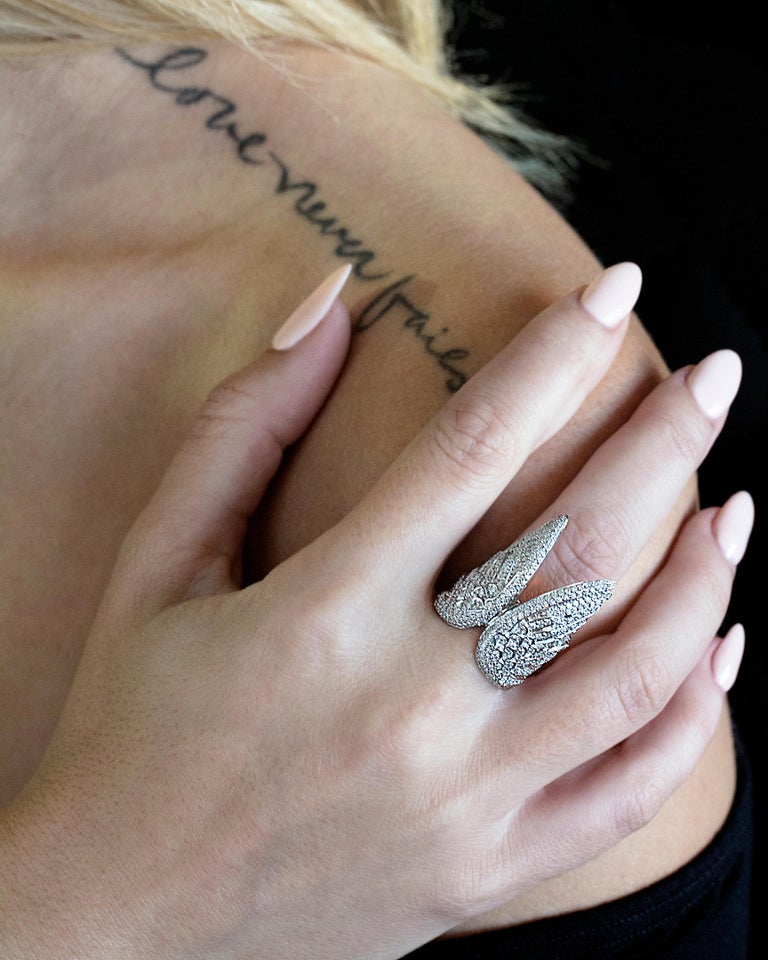 White Diamond White Gold Ring, the Angel Wing Ring For Sale at 1stDibs