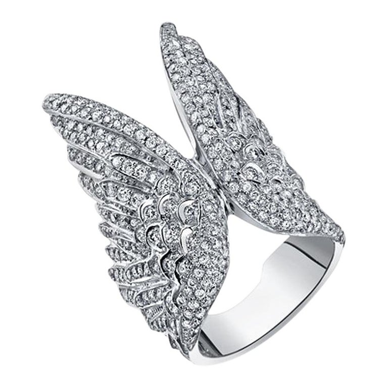 White Diamond White Gold Ring, the Angel Wing Ring For Sale at 1stDibs
