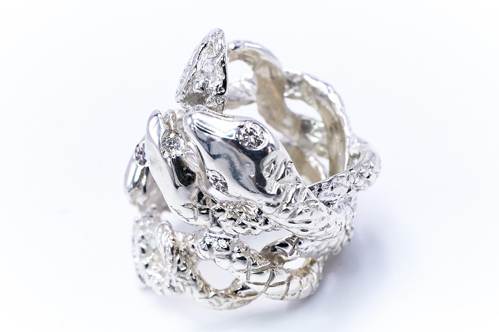 Contemporary White Diamond White Gold Snake Ring Cocktail Ring J Dauphin For Sale