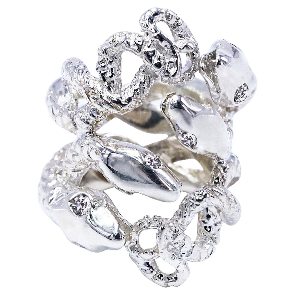 White Diamond White Gold Snake Ring Cocktail Ring J Dauphin