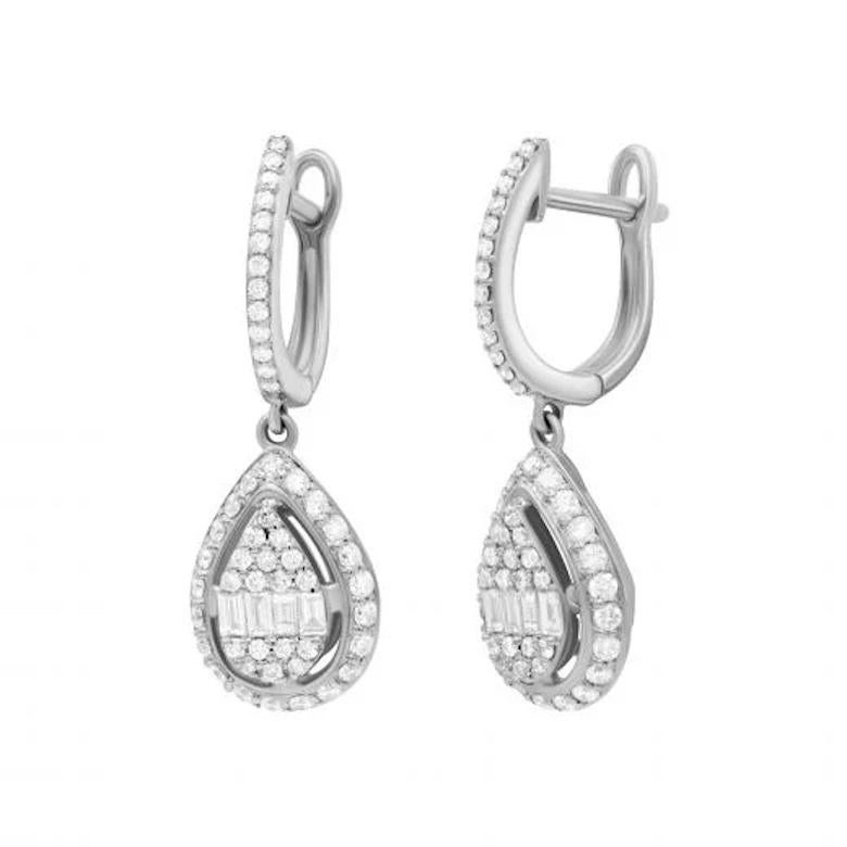 White Diamond White Gold Studs Dangle Earrings for Her In New Condition For Sale In Montreux, CH