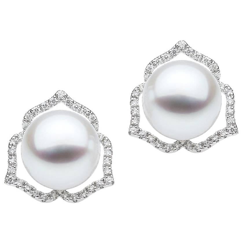 Autore White Diamond White South Sea Pearl Stud Earrings