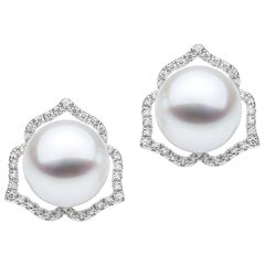 Autore White Diamond White South Sea Pearl Stud Earrings