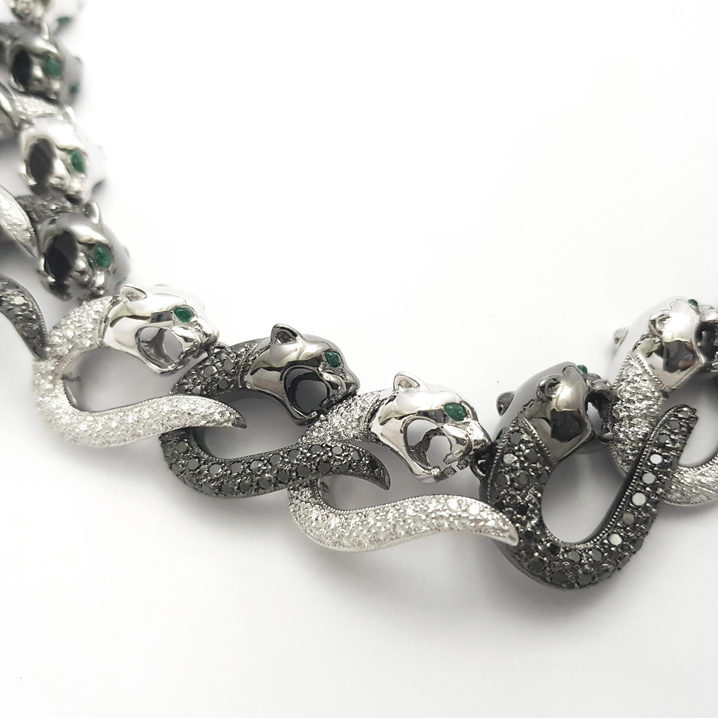 Brilliant Cut White Diamond with Black Diamond Panther Necklace set in 18K White Gold Settings For Sale