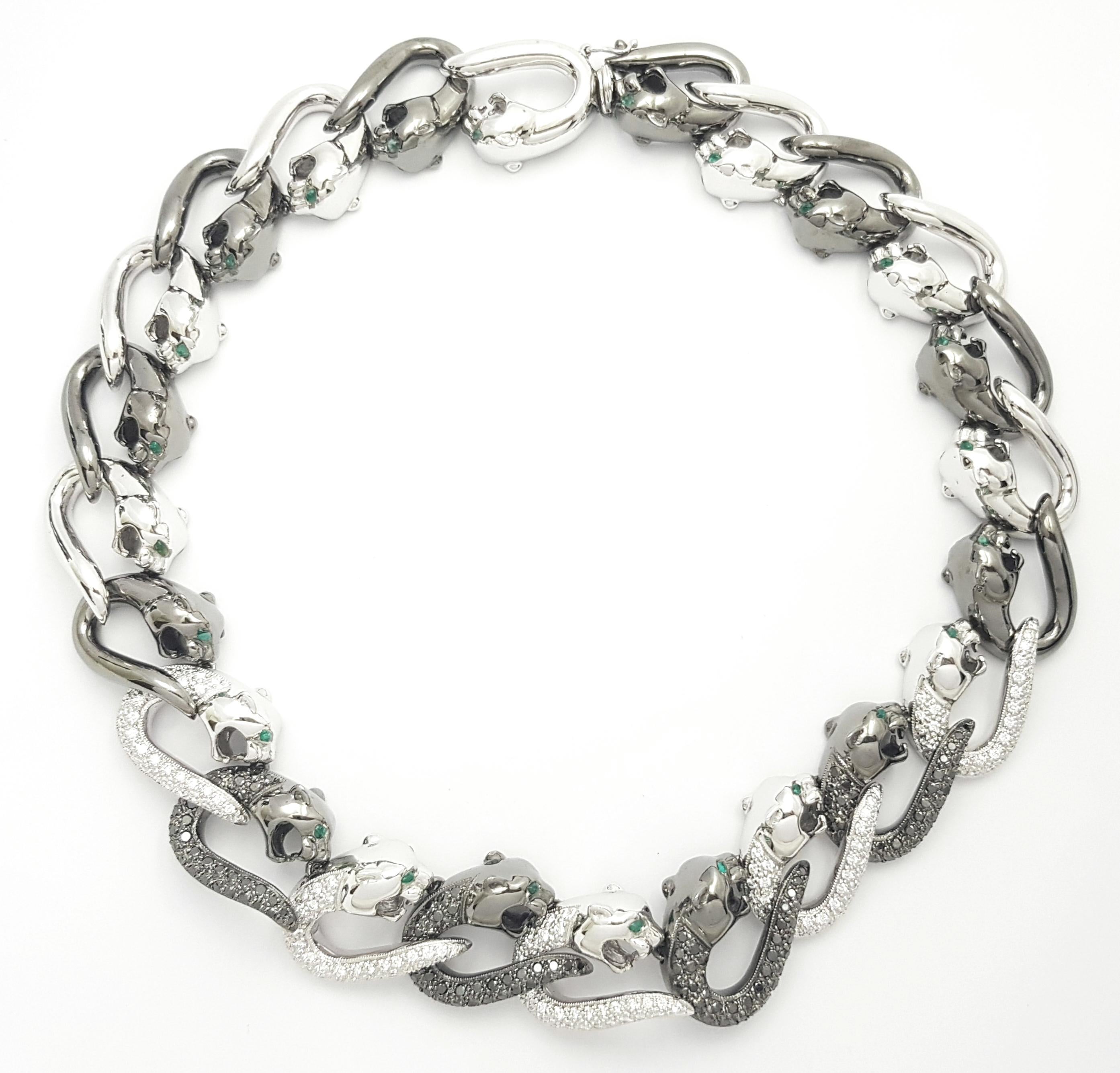 White Diamond with Black Diamond Panther Necklace set in 18K White Gold Settings For Sale 1