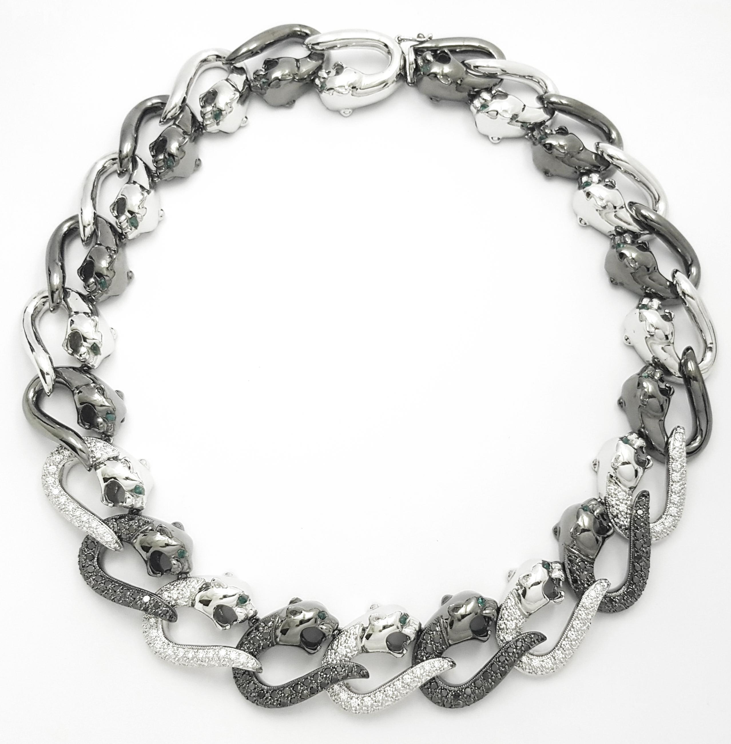 White Diamond with Black Diamond Panther Necklace set in 18K White Gold Settings For Sale 2