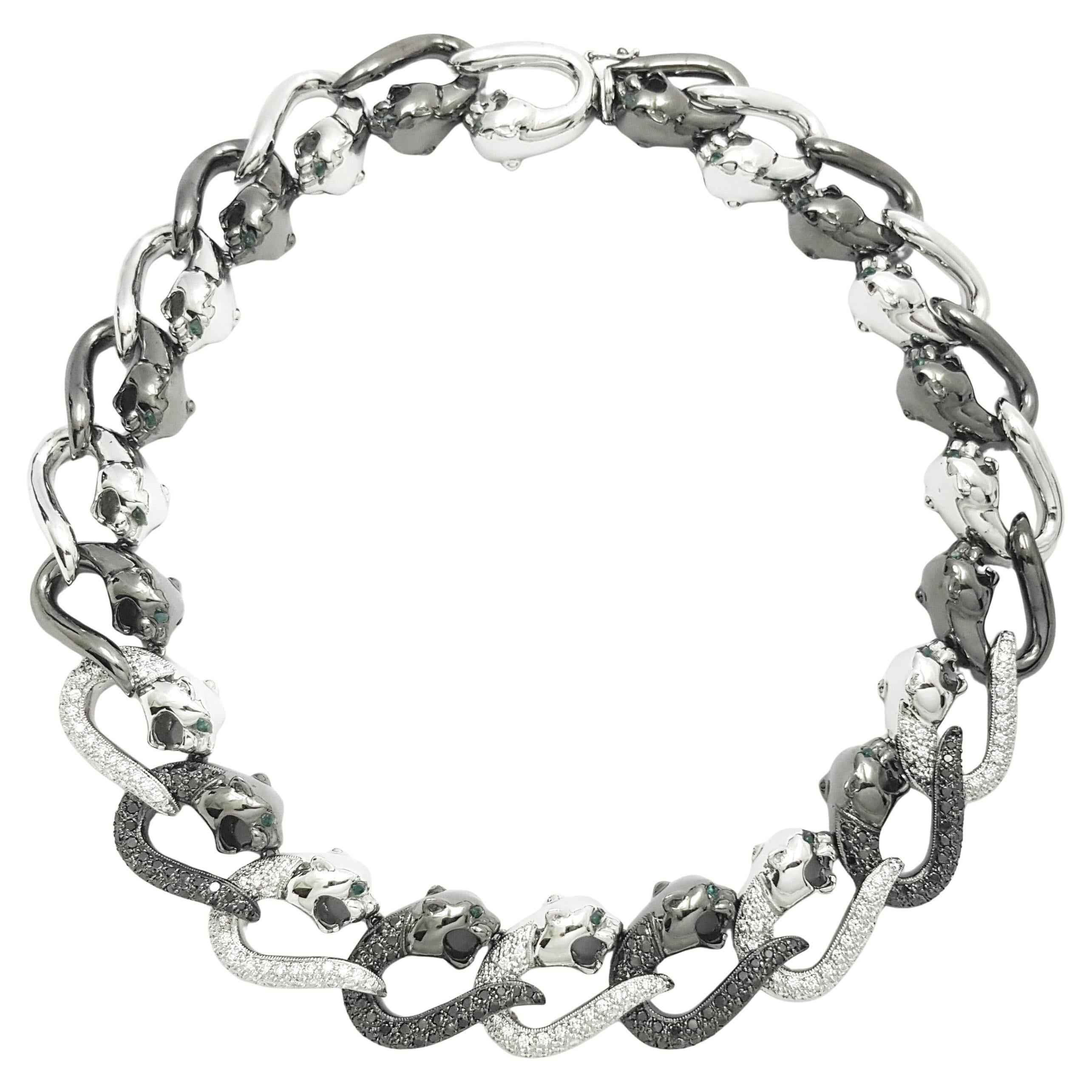 White Diamond with Black Diamond Panther Necklace set in 18K White Gold Settings For Sale