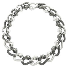 White Diamond with Black Diamond Panther Necklace set in 18K White Gold Settings