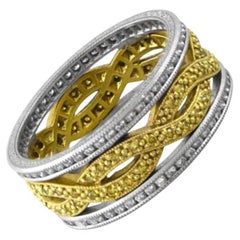 White Diamond & Yellow Diamond Wedding Band, Platinum & Yellow Gold