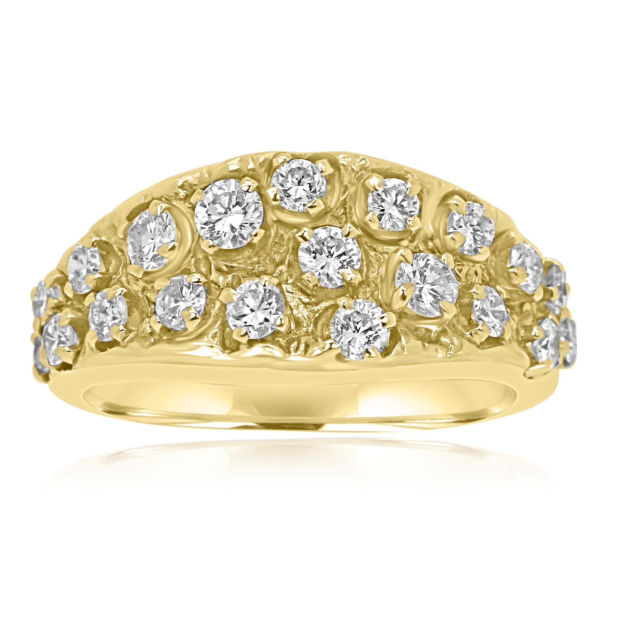 Stunning white G-H Color VS-SI Clarity diamond rounds 1.00 Carat in 14K yellow gold Cocktail Fashion band ring.

Total Weight 1.00 Carat