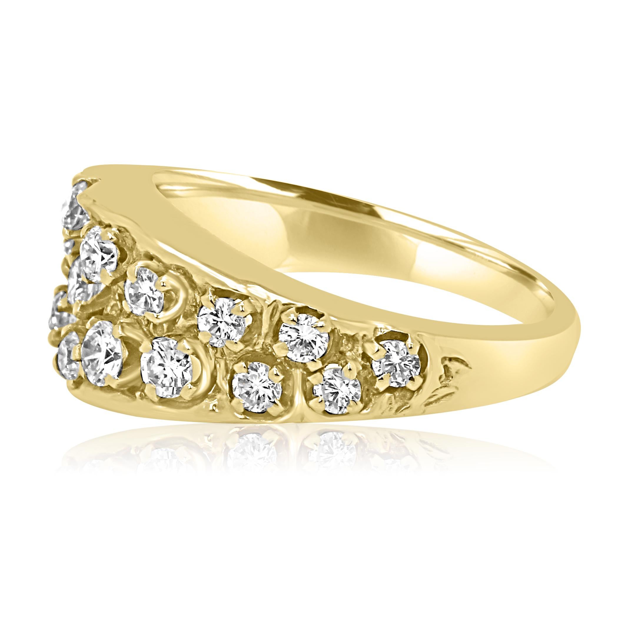 Contemporary White Diamond Round Yellow Gold Band Cocktail Fashion Ring