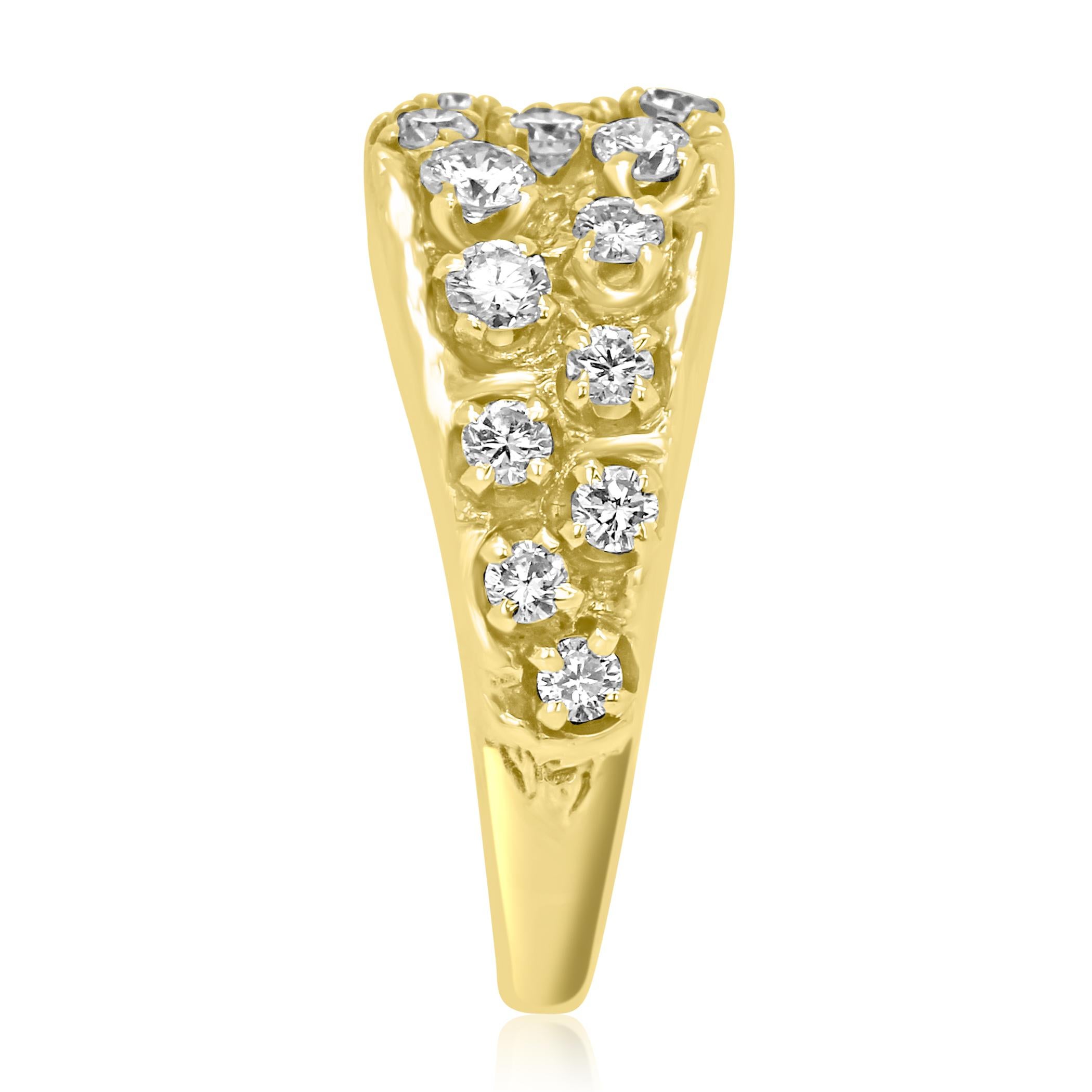 Round Cut White Diamond Round Yellow Gold Band Cocktail Fashion Ring