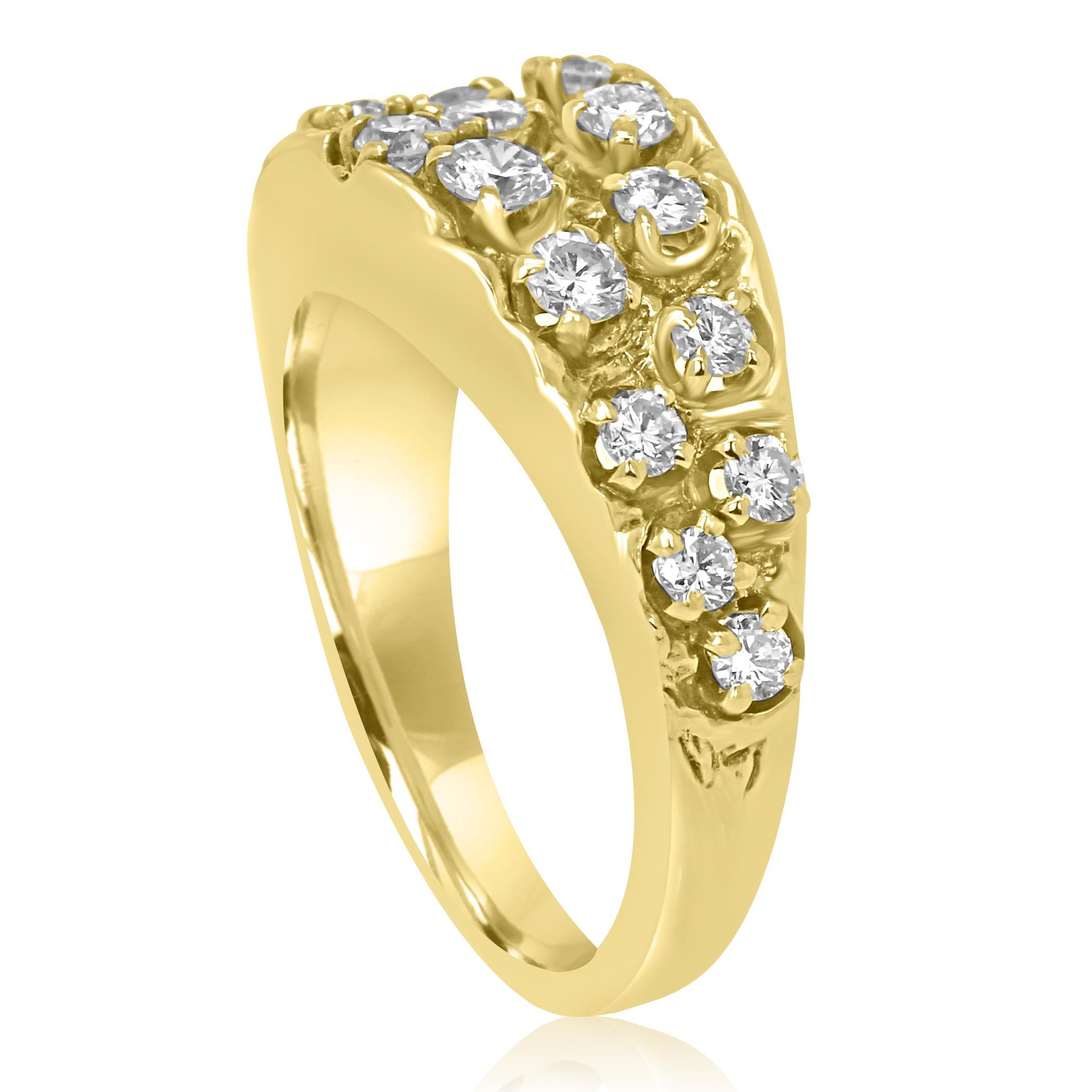White Diamond Round Yellow Gold Band Cocktail Fashion Ring In New Condition In NEW YORK, NY