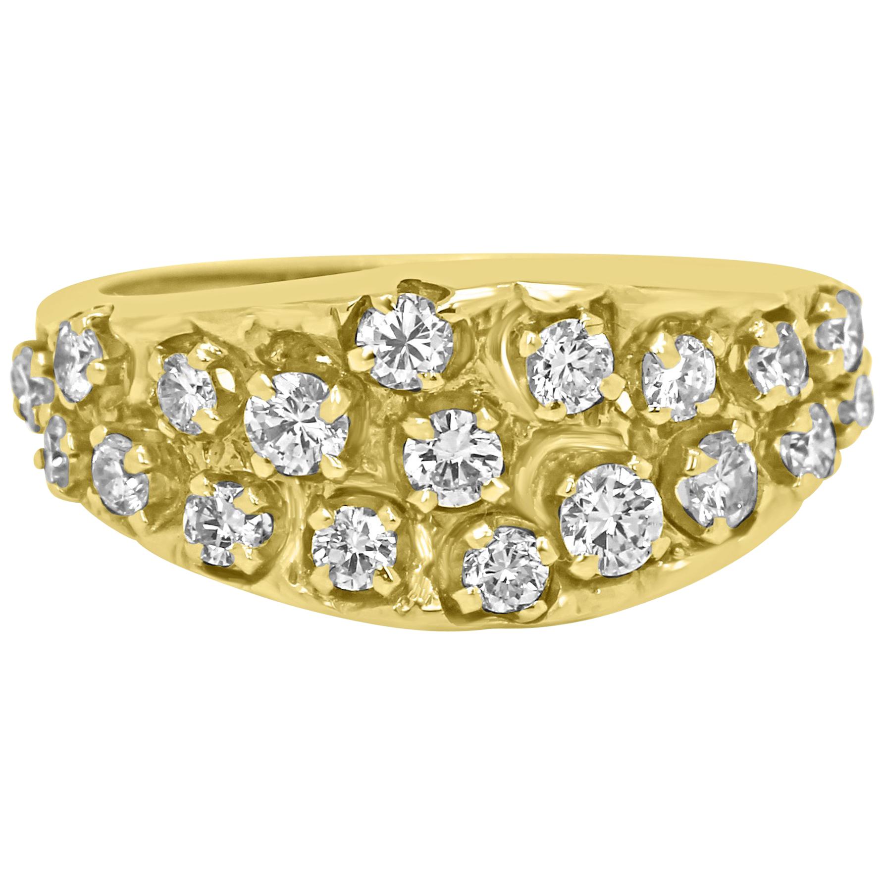 White Diamond Round Yellow Gold Band Cocktail Fashion Ring