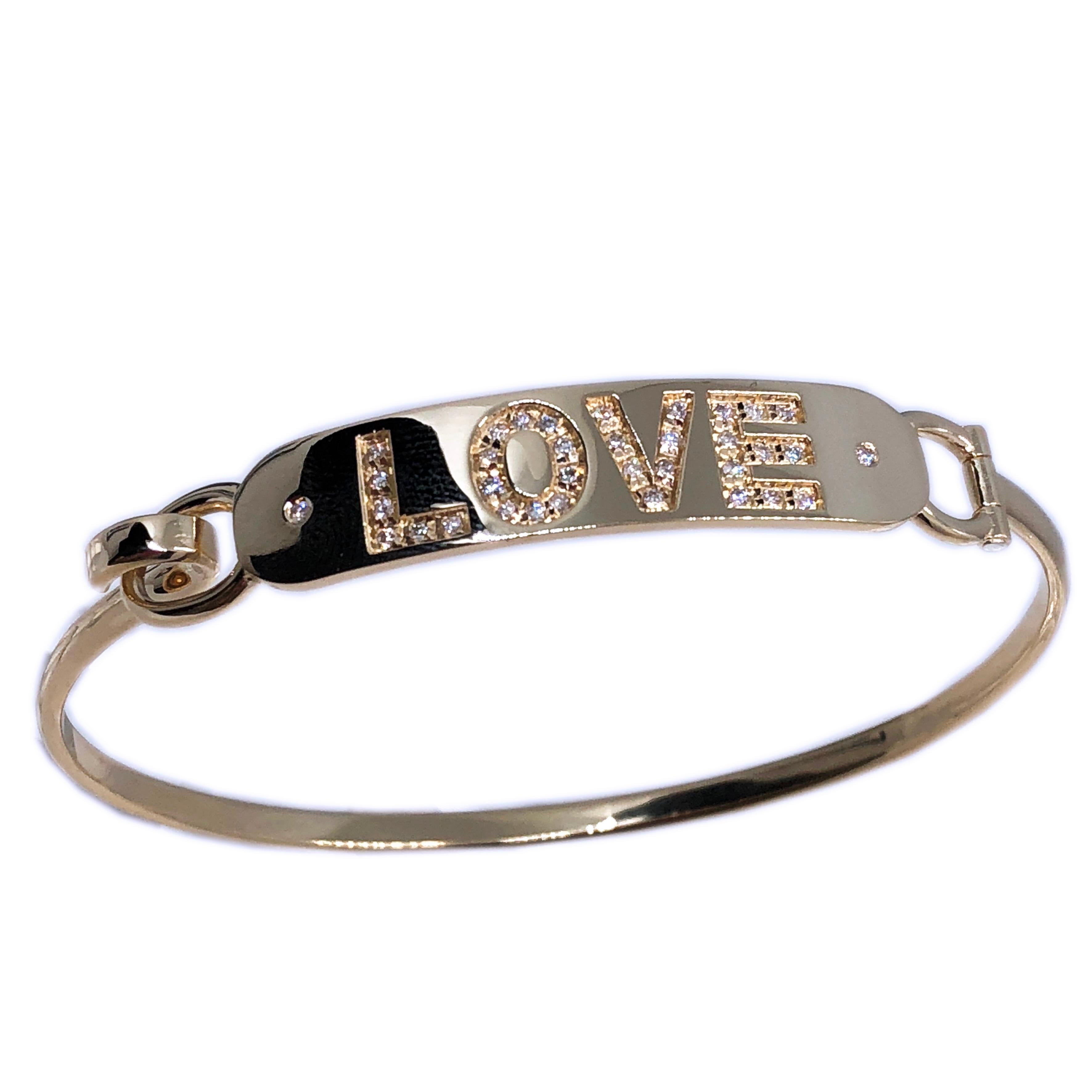 Women's or Men's Berca White Diamond Yellow Gold Contemporary Love Bracelet For Sale