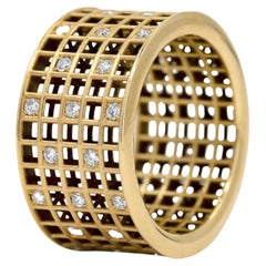 White Diamond Yellow Gold Geometric Open Band Ring, Roule and Co.
