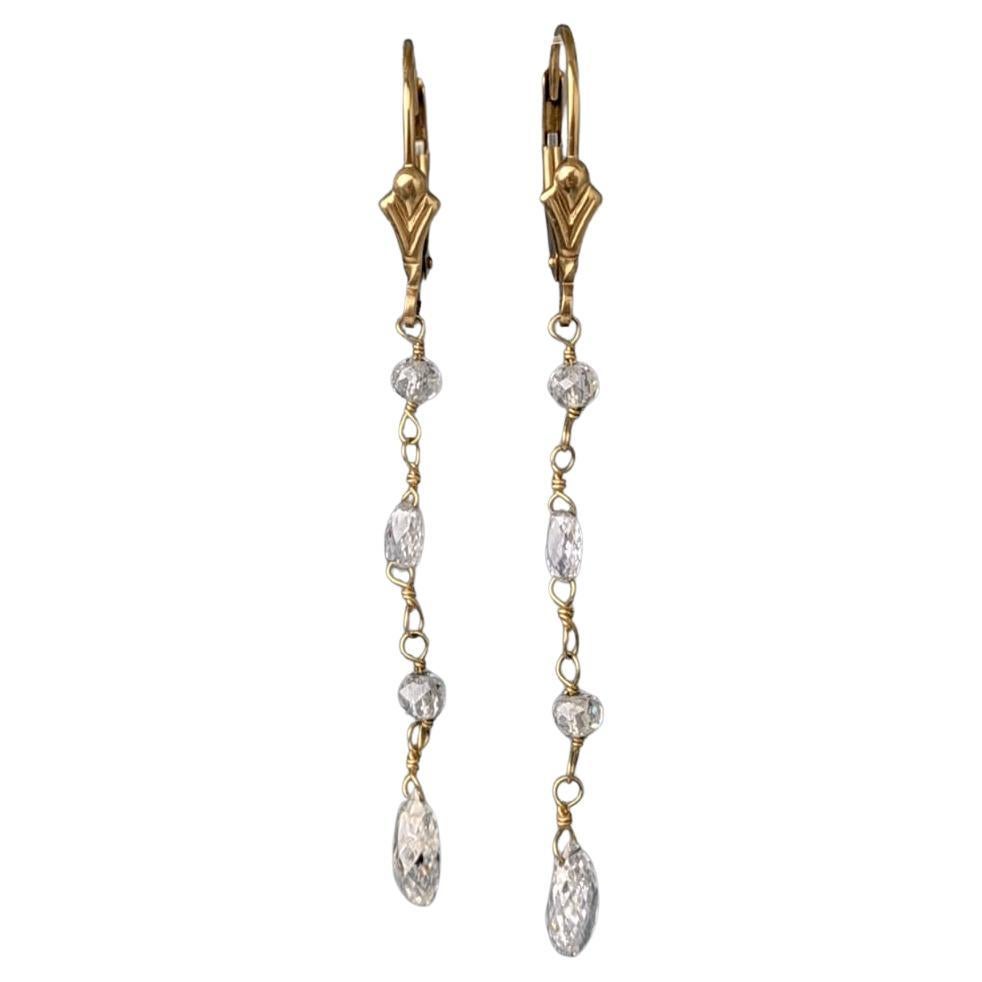 Boucles d'oreilles pendantes Briolette en or jaune 14K et diamant blanc (4.00ct)