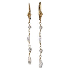 Boucles d'oreilles pendantes Briolette en or jaune 14K et diamant blanc (4.00ct)