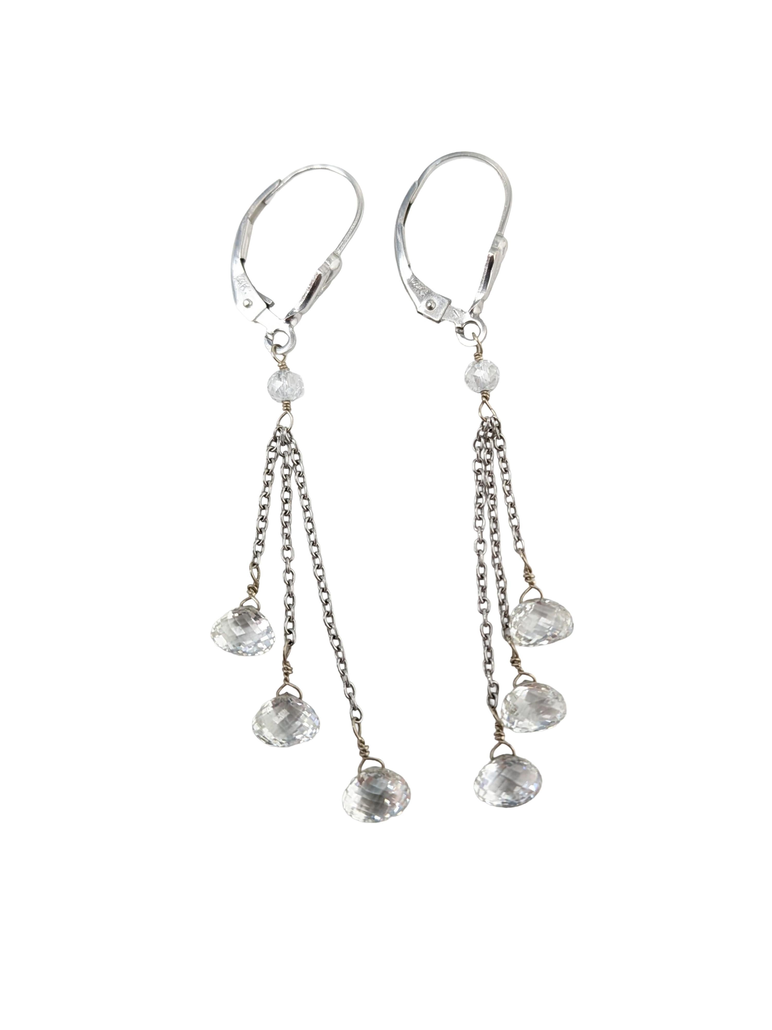 Boucles d'oreilles multi-gouttes en or blanc 14K avec briolette de diamant blanc (5.00ct) Neuf - En vente à New York, NY