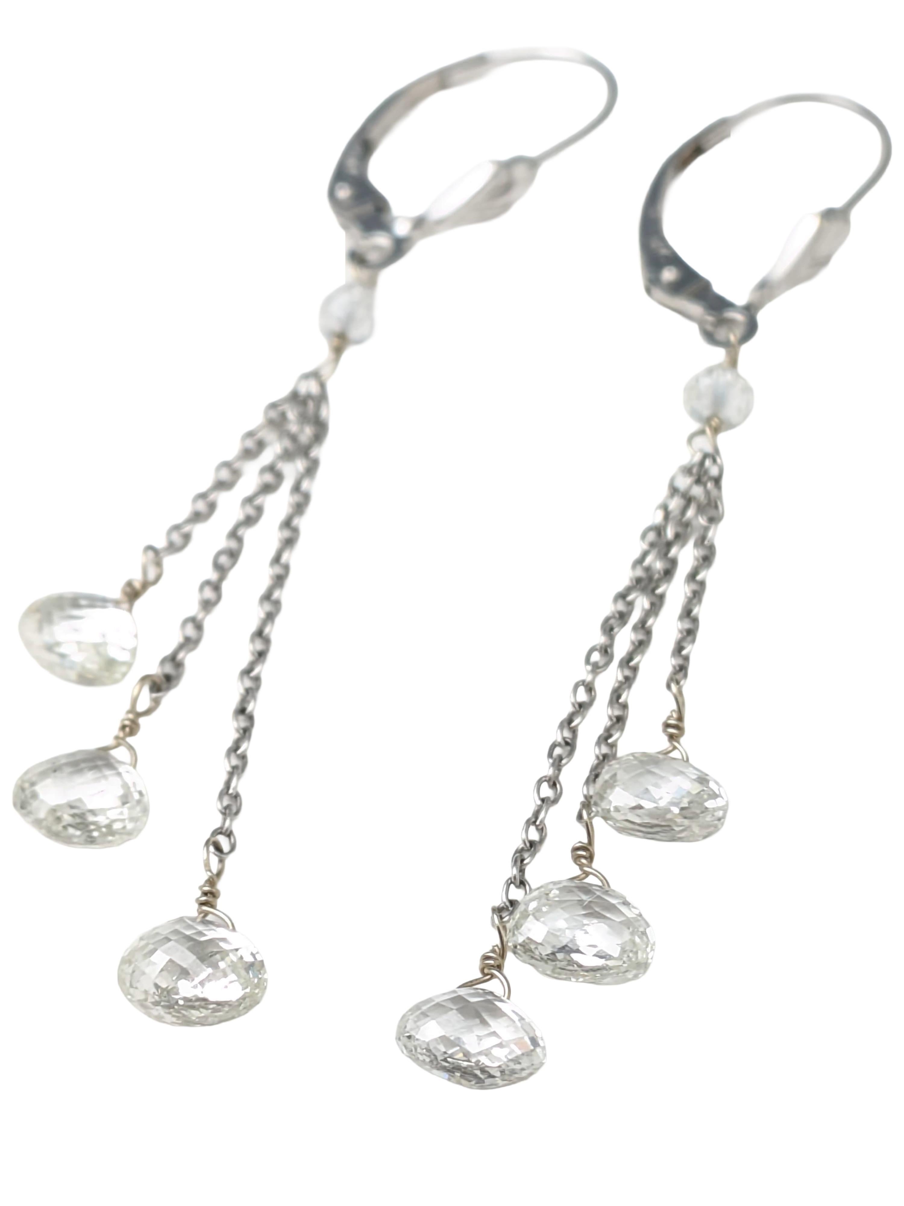 Boucles d'oreilles multi-gouttes en or blanc 14K avec briolette de diamant blanc (5.00ct) Unisexe en vente
