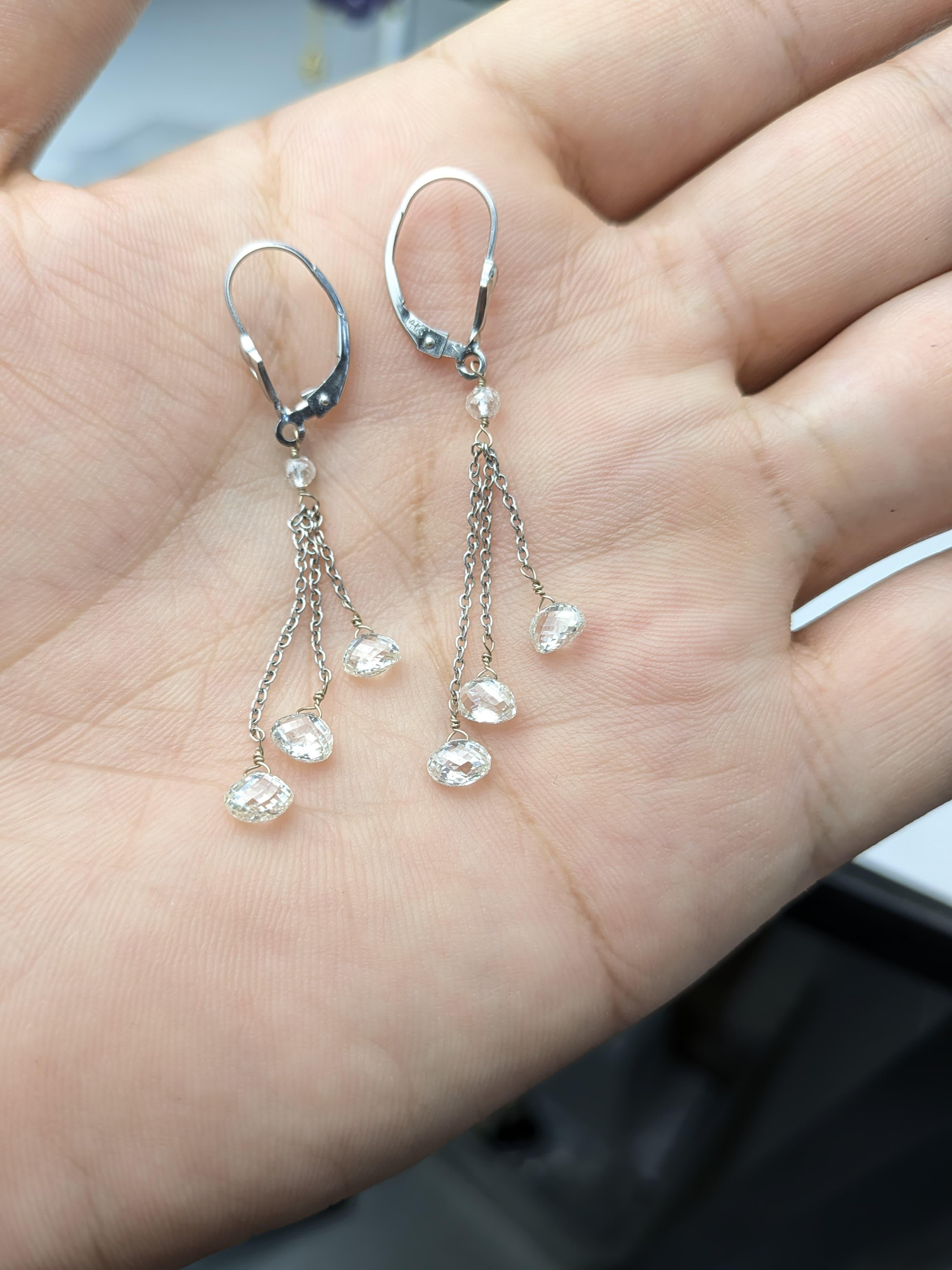 Boucles d'oreilles multi-gouttes en or blanc 14K avec briolette de diamant blanc (5.00ct) en vente 2