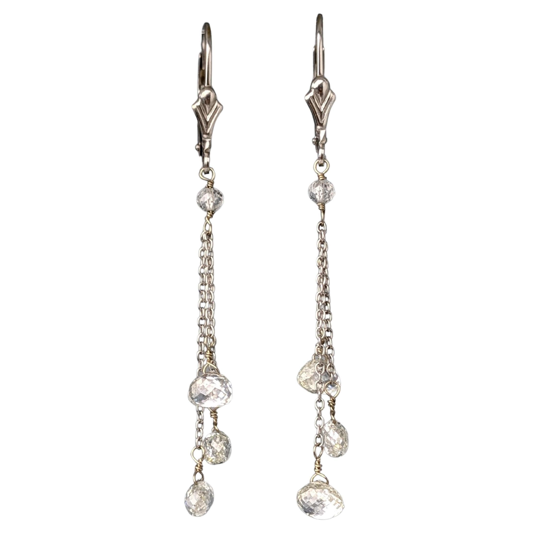 Boucles d'oreilles multi-gouttes en or blanc 14K avec briolette de diamant blanc (5.00ct) en vente