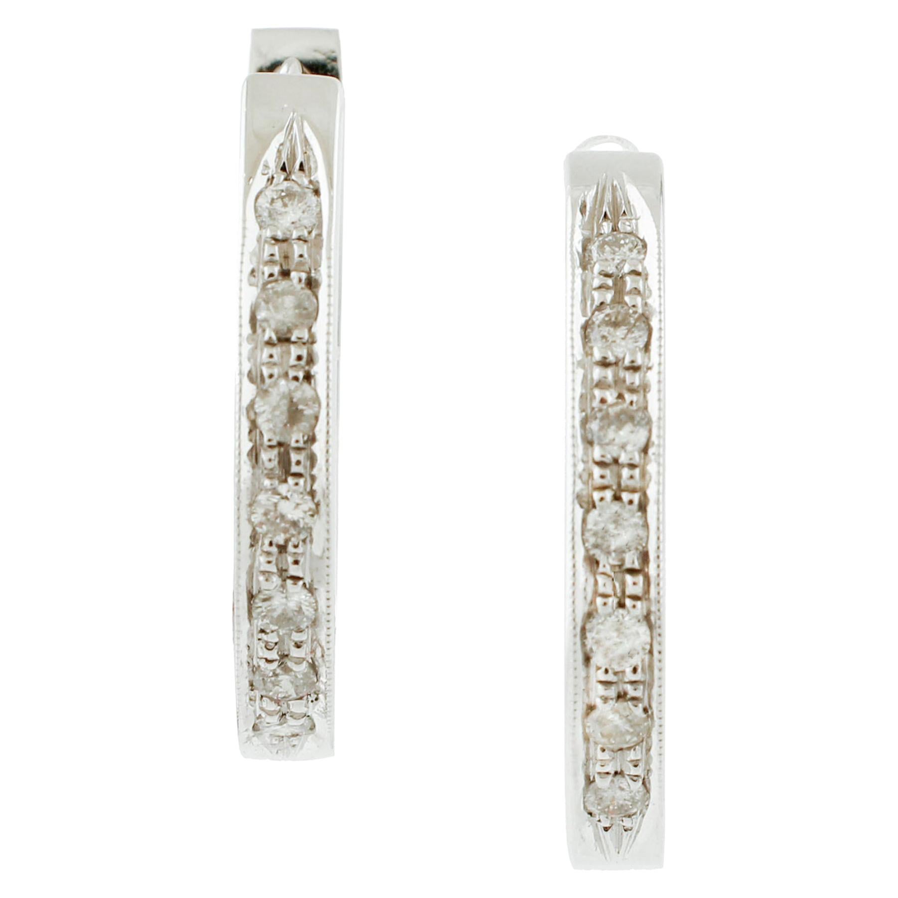 White Diamonds, 18 Karat White Gold Modern Style Hoop Earrings