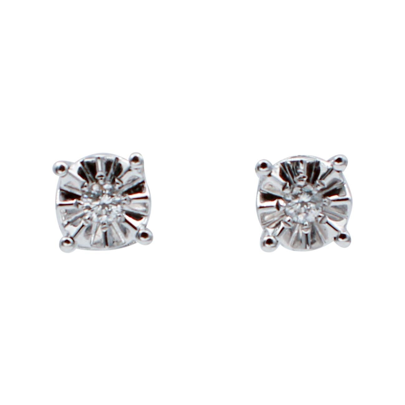 Diamants blancs, or blanc 18 carats, boucles d'oreilles