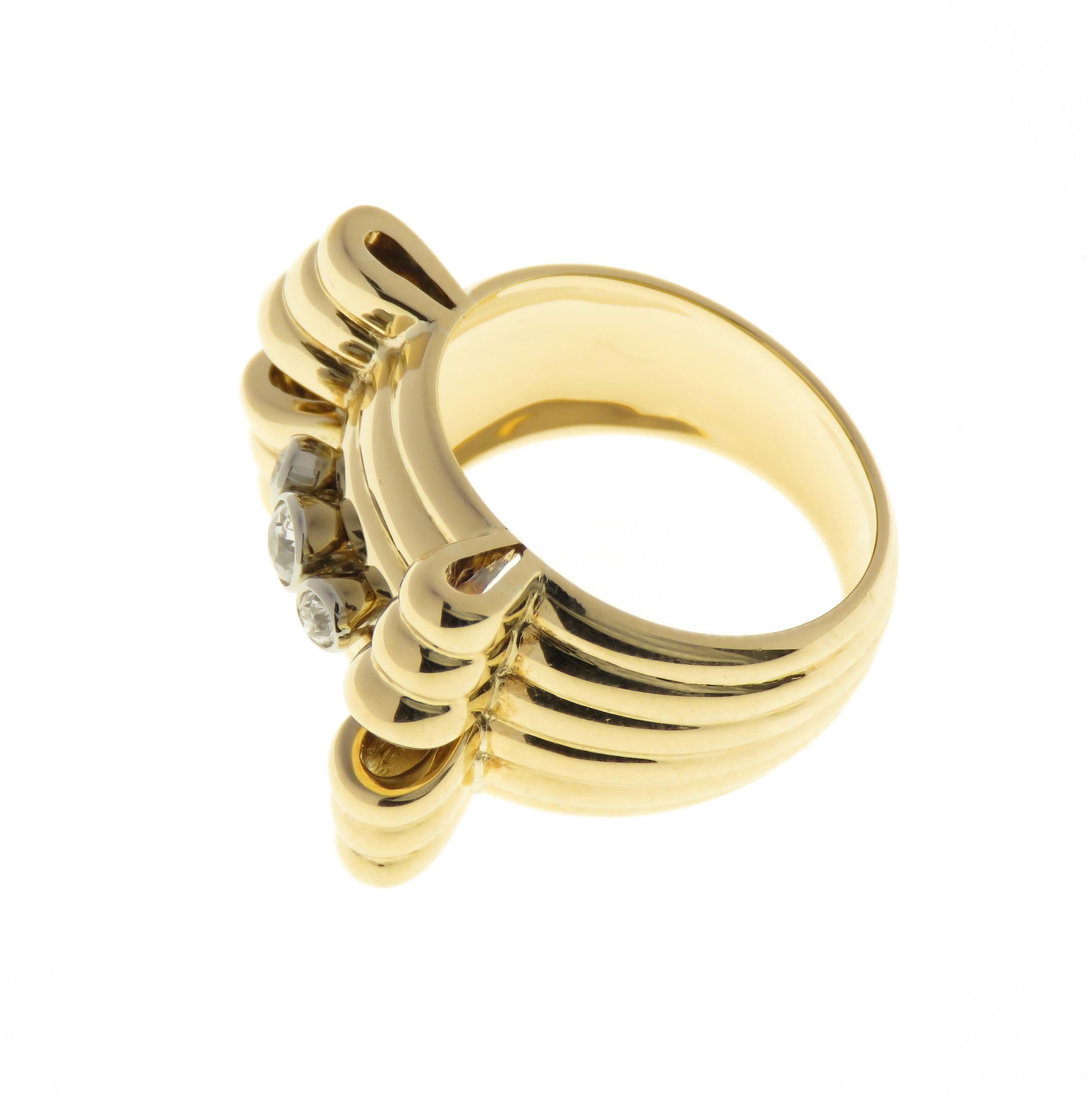 White Diamonds 18 Karat White Yellow Gold Vintage Bow Ring For Sale 5