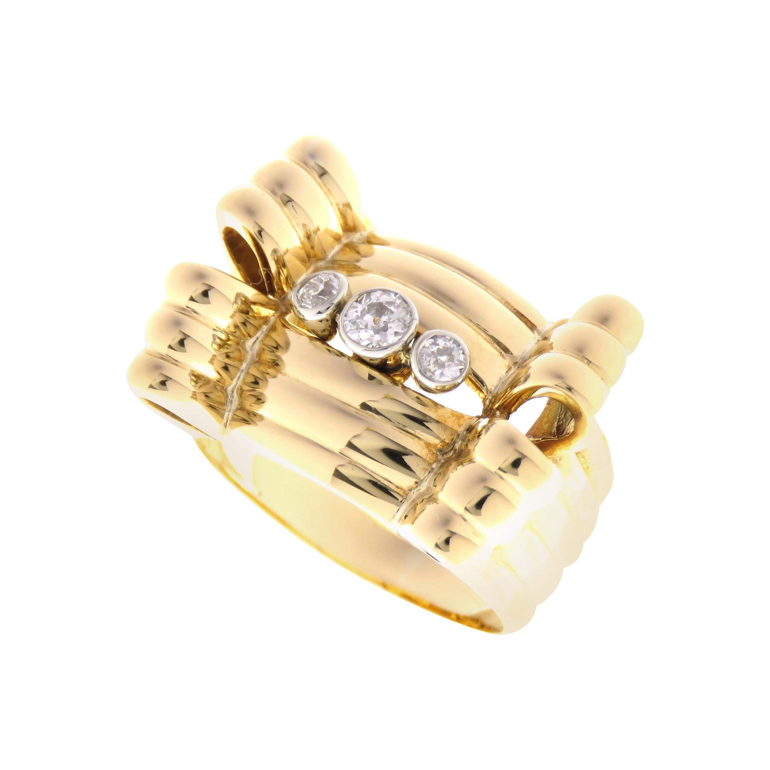 White Diamonds 18 Karat White Yellow Gold Vintage Bow Ring For Sale
