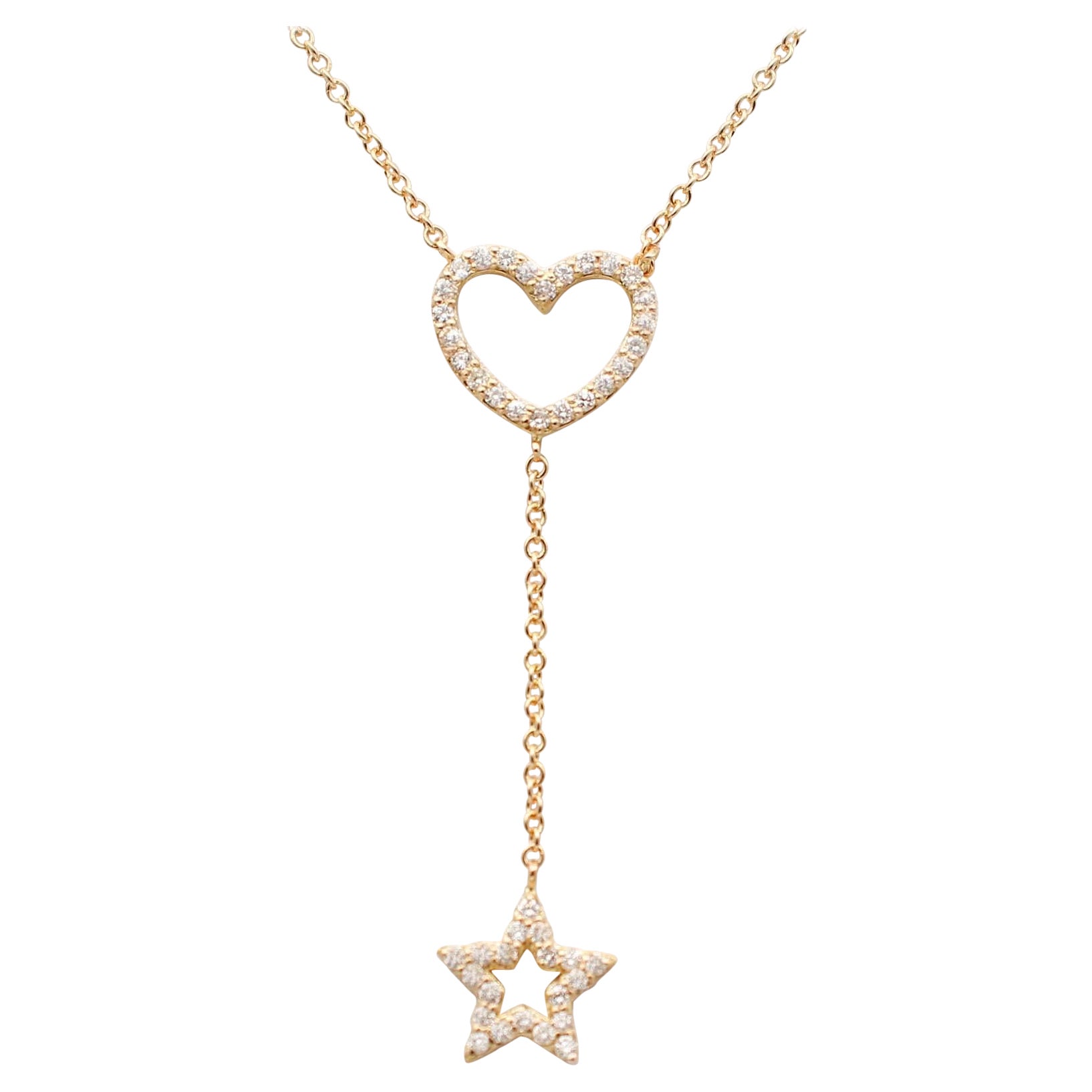 Collier pendentif en forme de cœur et d'étoile en or jaune 18 carats et diamants blancs