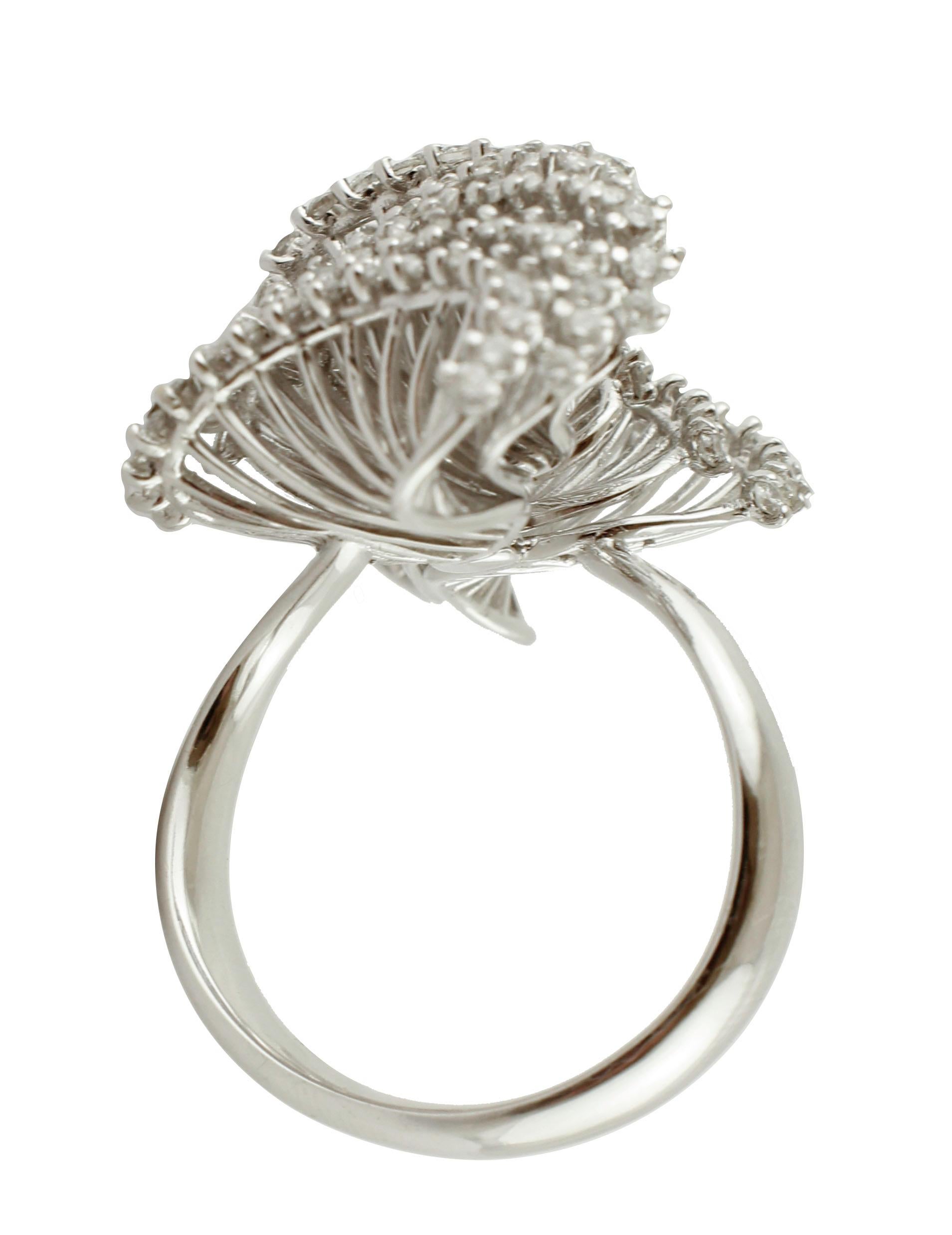 Modern White Diamonds, 18 Karat White Gold Fashion Design Ring For Sale