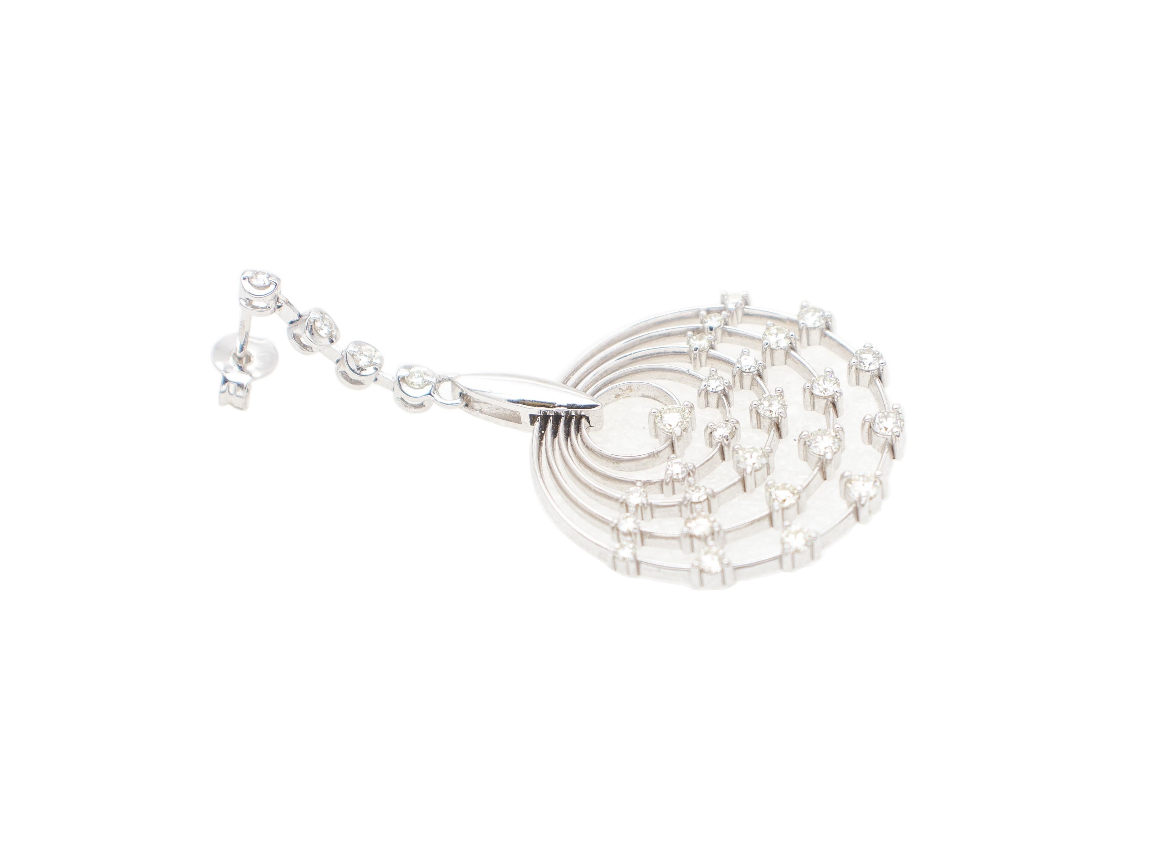 Modern White Diamonds, 18kt White Gold Hoop/Dangle Earrings 